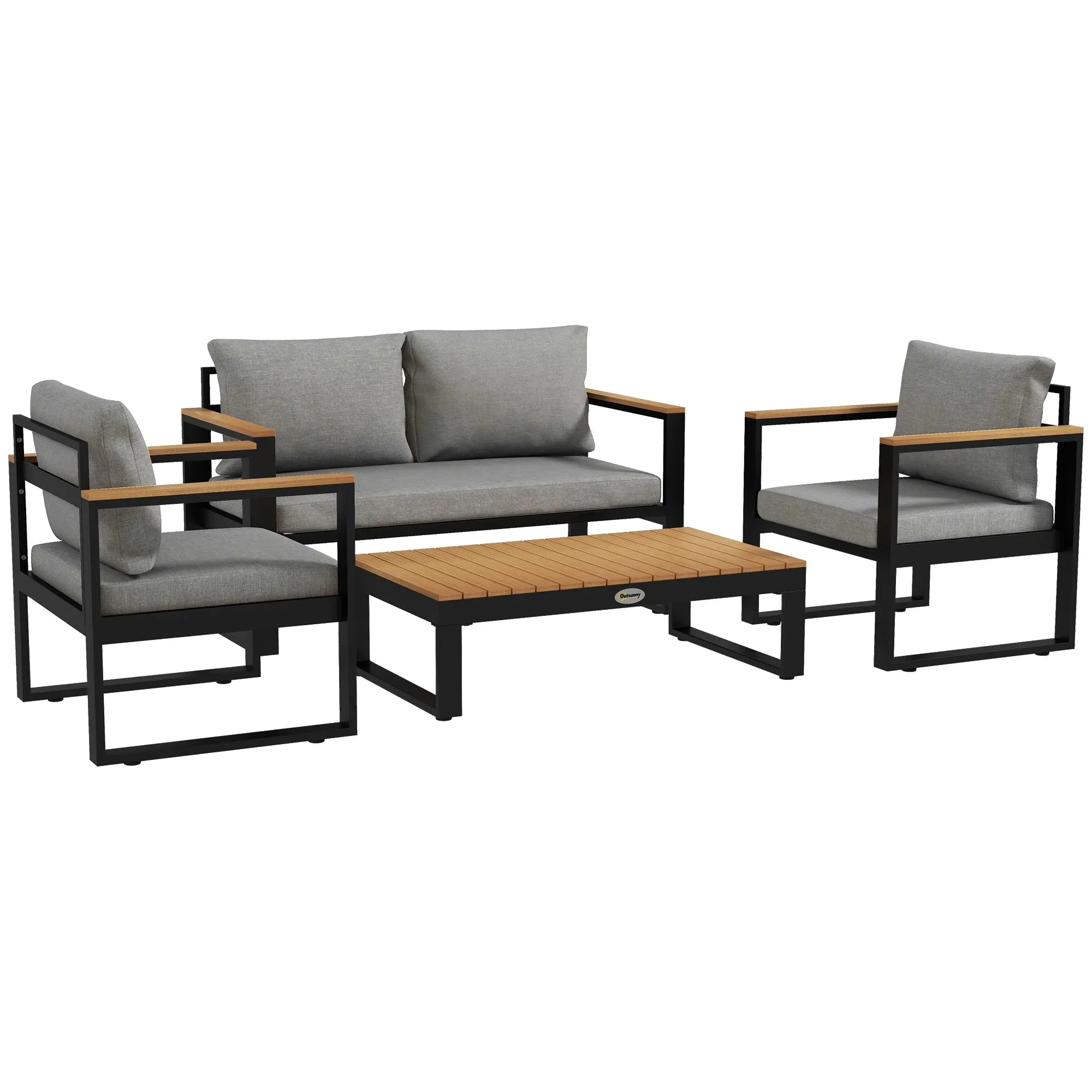 Garden Lounge Set with Outdoor Sofa, 2 Armchairs and Aluminium Coffee Table, Grey