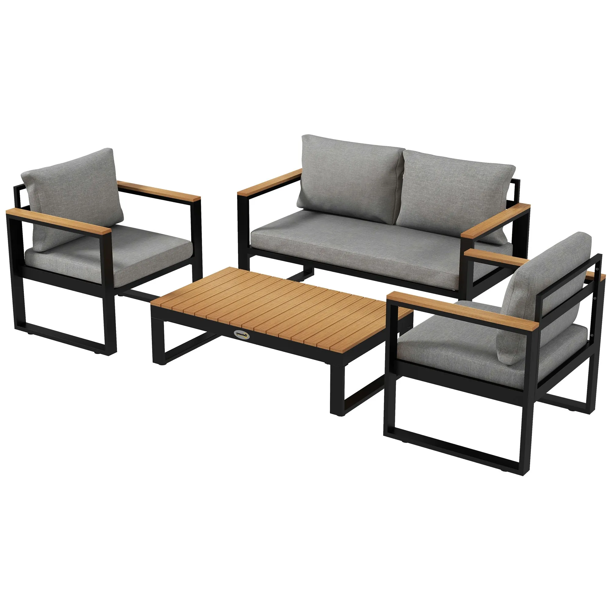 Garden Lounge Set with Outdoor Sofa, 2 Armchairs and Aluminium Coffee Table, Grey - Image 2