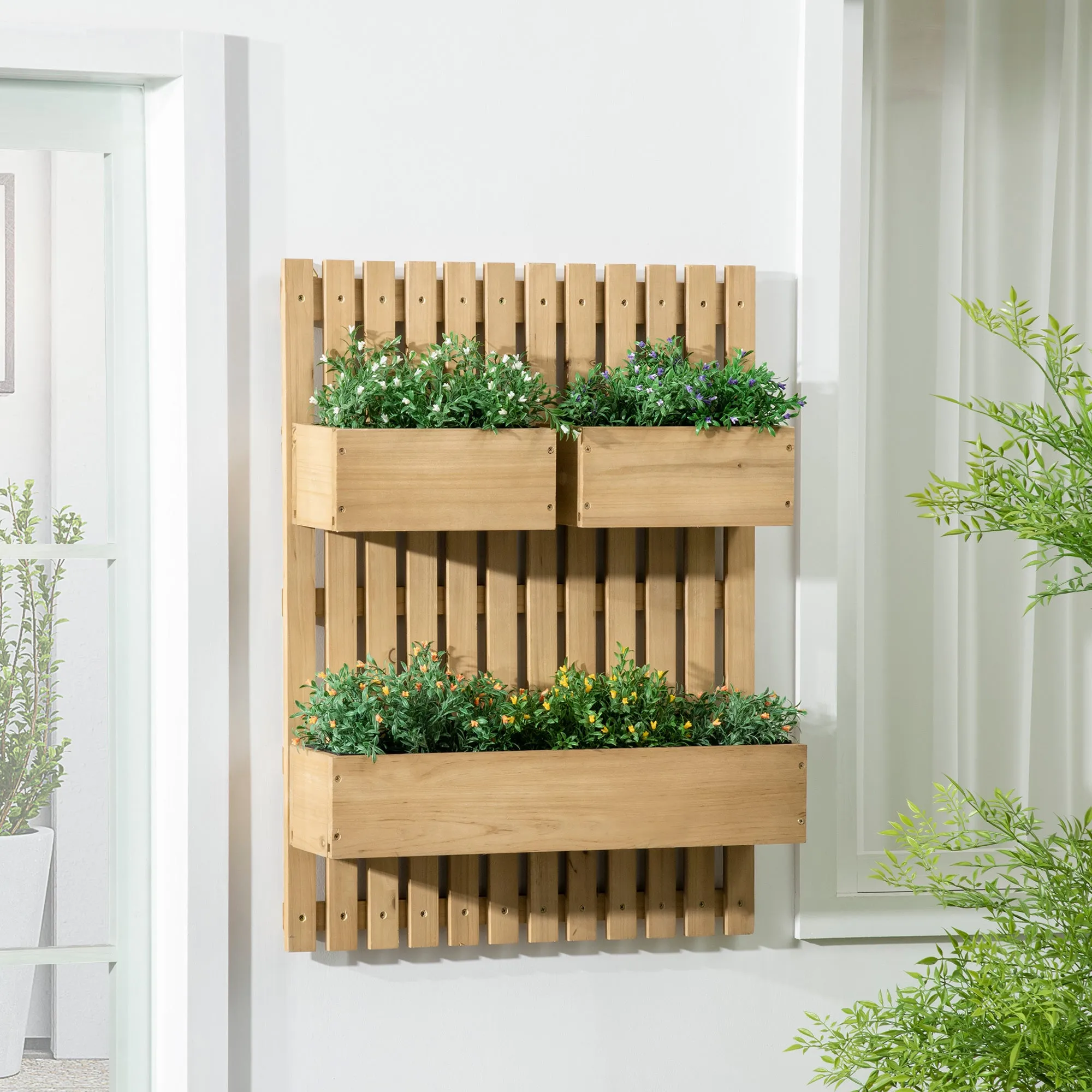 Vertical Outdoor Wooden Planter with 3 Removable Pots, 60x16x80cm - Image 2