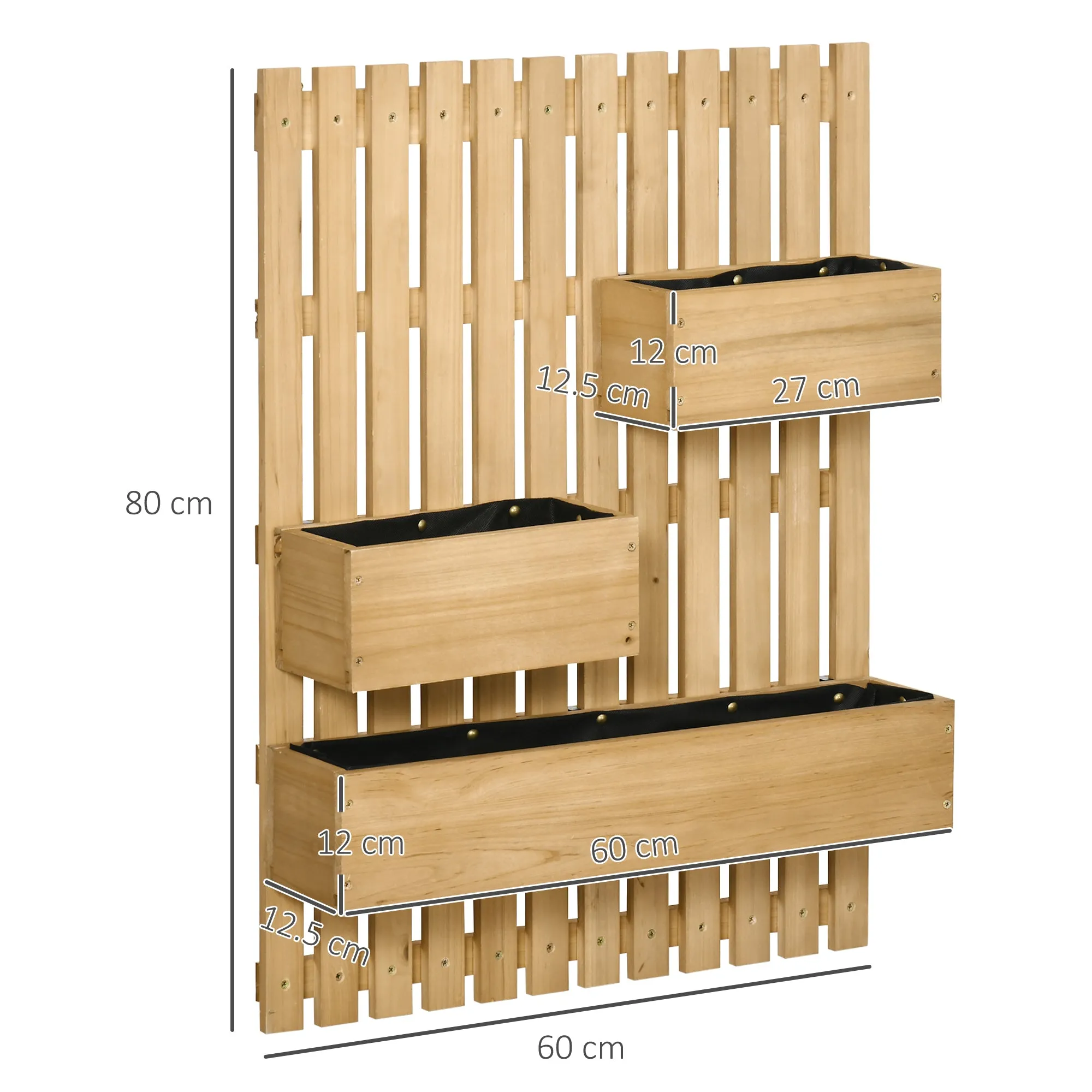 Vertical Outdoor Wooden Planter with 3 Removable Pots, 60x16x80cm - Image 3