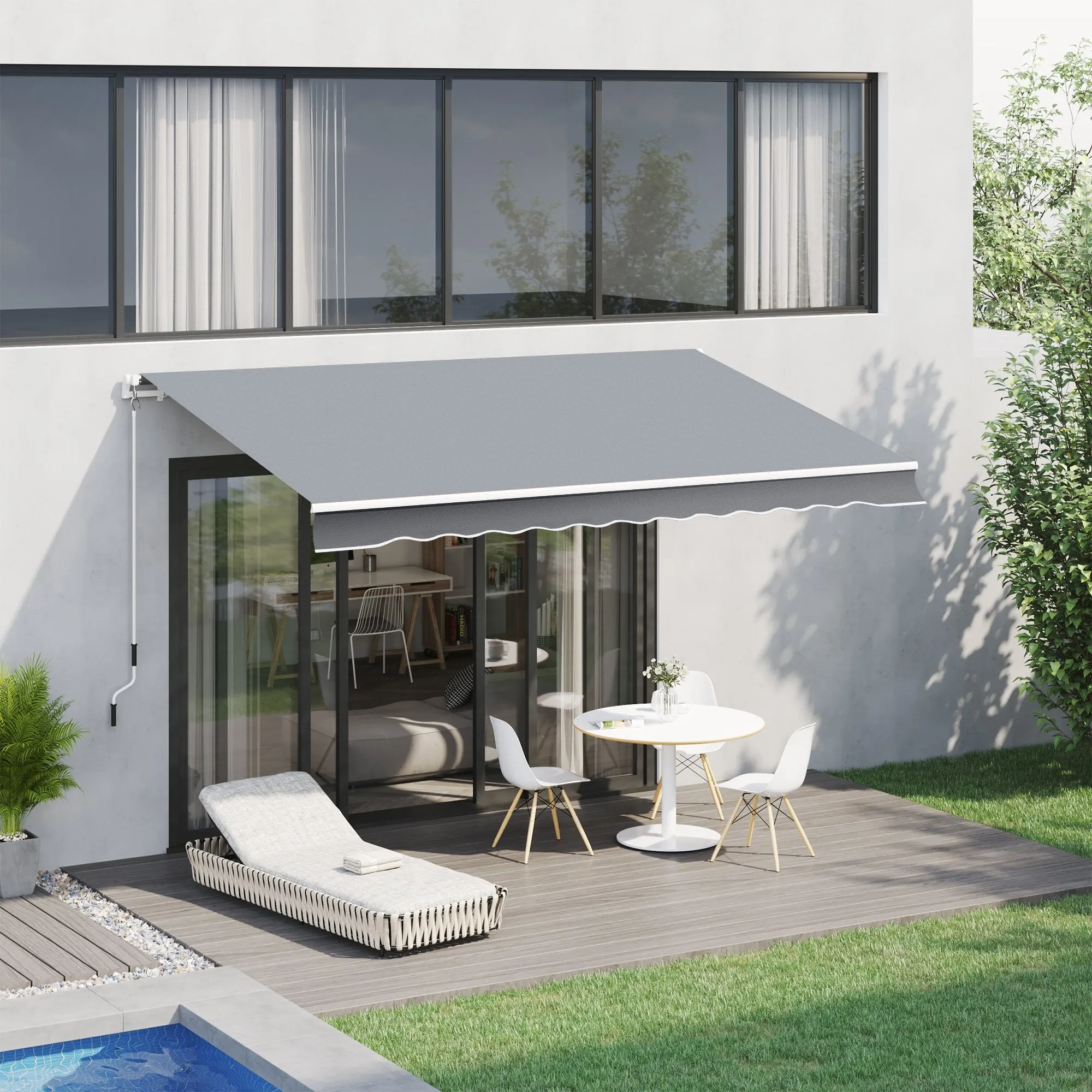 Outdoor Awning Roller Shade with Crank in Metal and Aluminum, 395x245 cm, Grey - Image 2