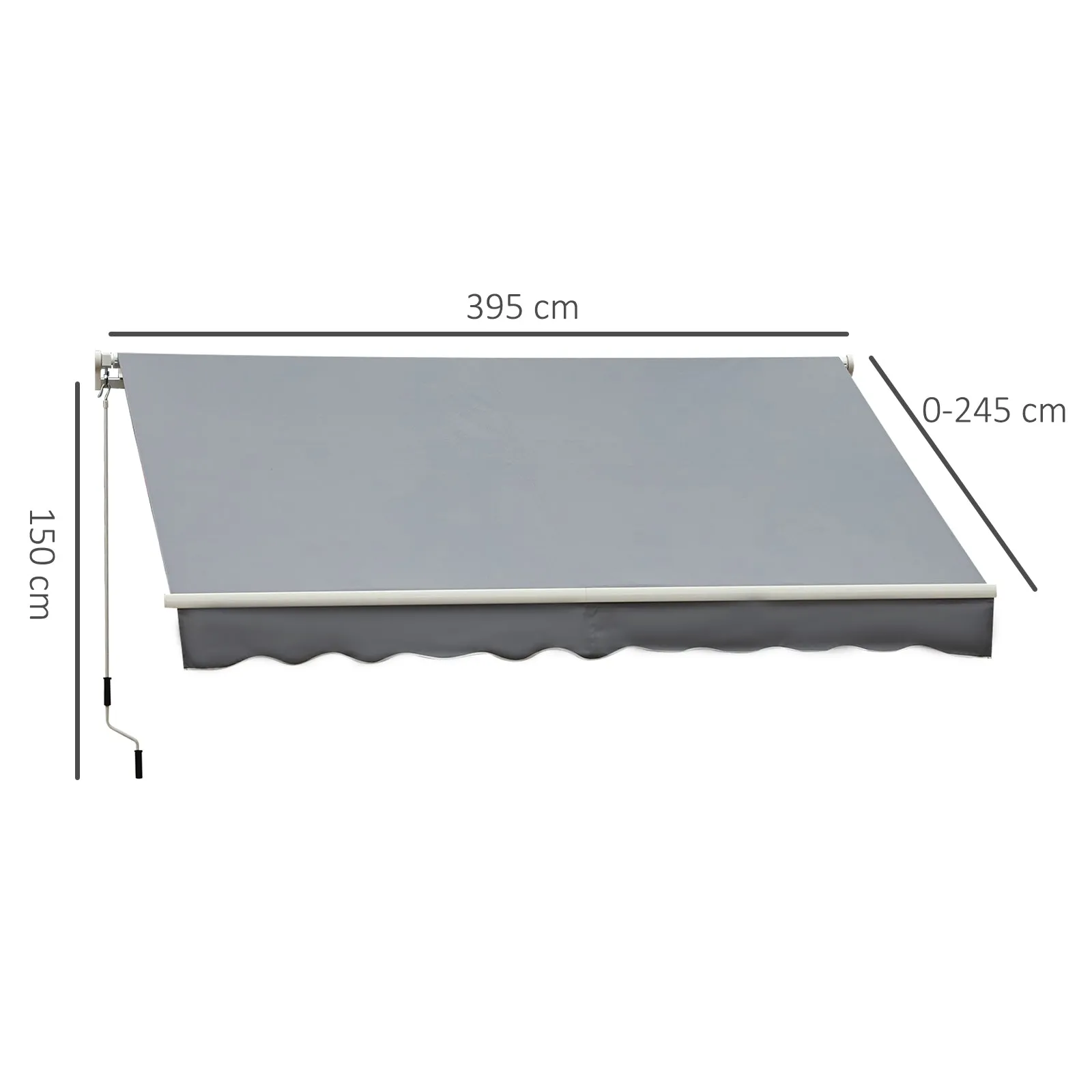 Outdoor Awning Roller Shade with Crank in Metal and Aluminum, 395x245 cm, Grey - Image 3