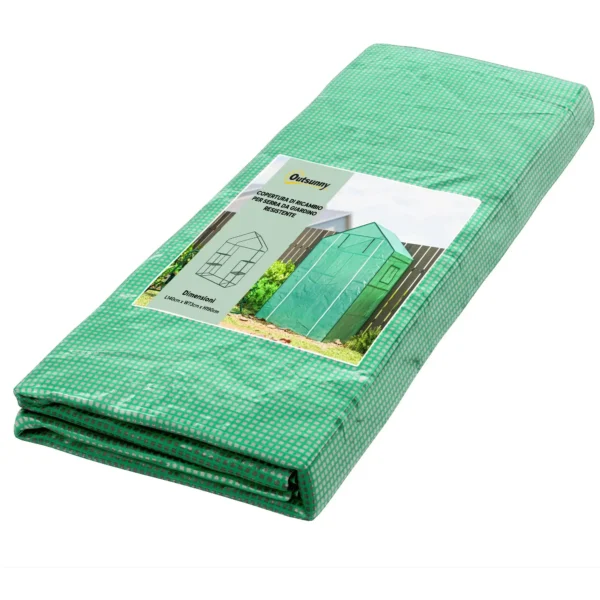 PE Garden Greenhouse Cover with Hinged Door and Windows, 140x73x190cm, Green (COVER ONLY)