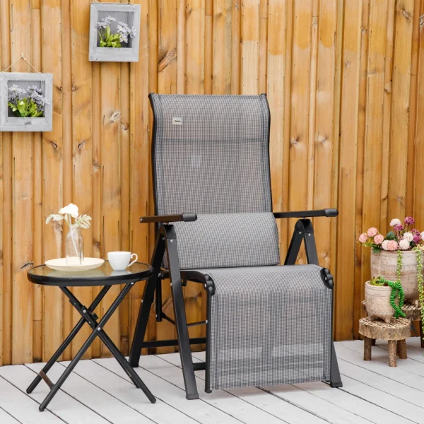 Zero Gravity Folding 9-Level Reclining Garden Lounger with Lumbar Cushion, Grey