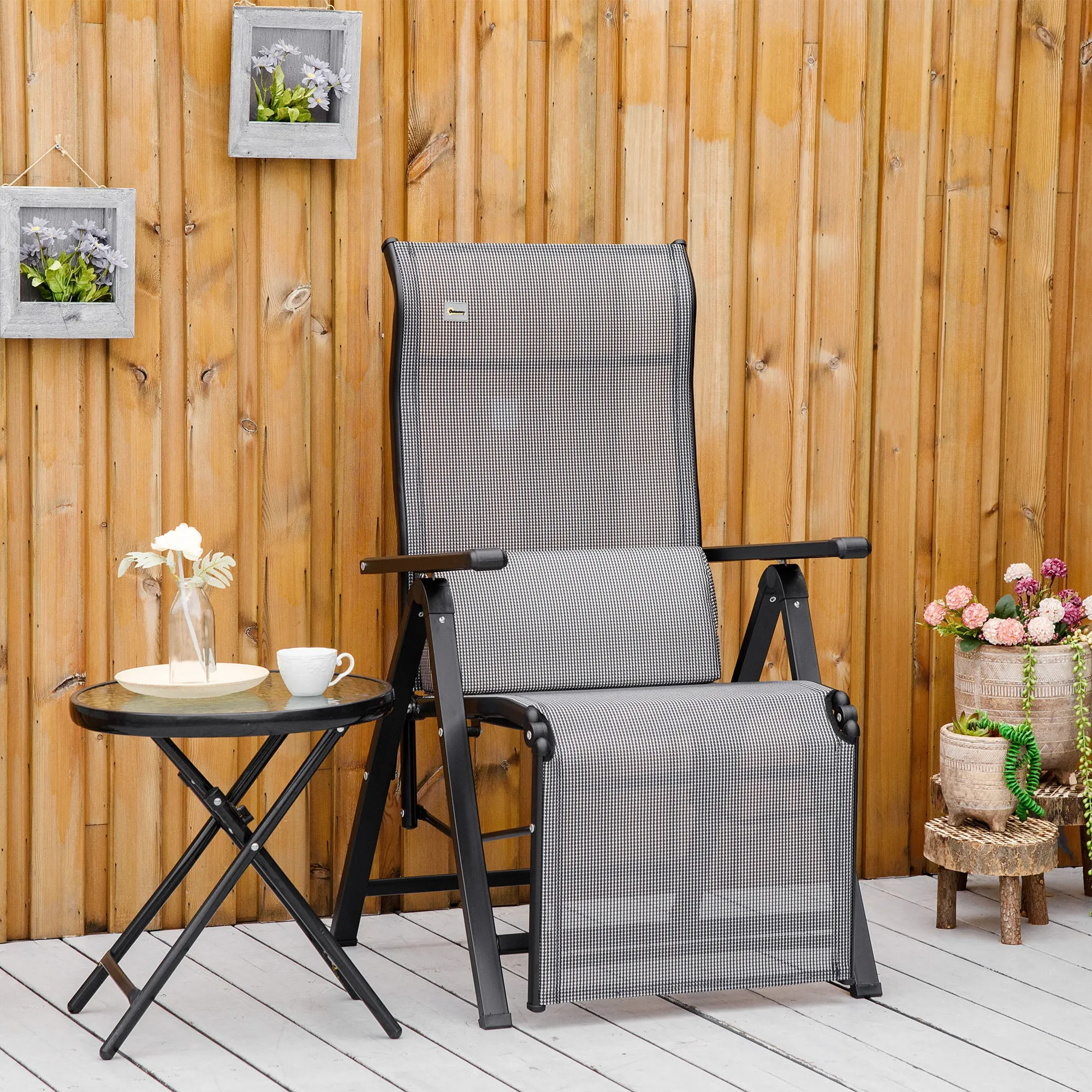 Zero Gravity Folding 9-Level Reclining Garden Lounger with Lumbar Cushion, Grey