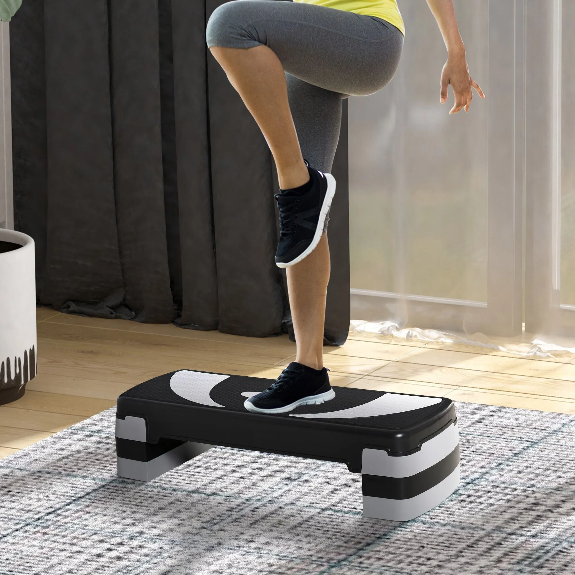 Aerobic Stepper Adjustable Height 10-15-20 cm Non-Slip, Black and Grey - Image 2