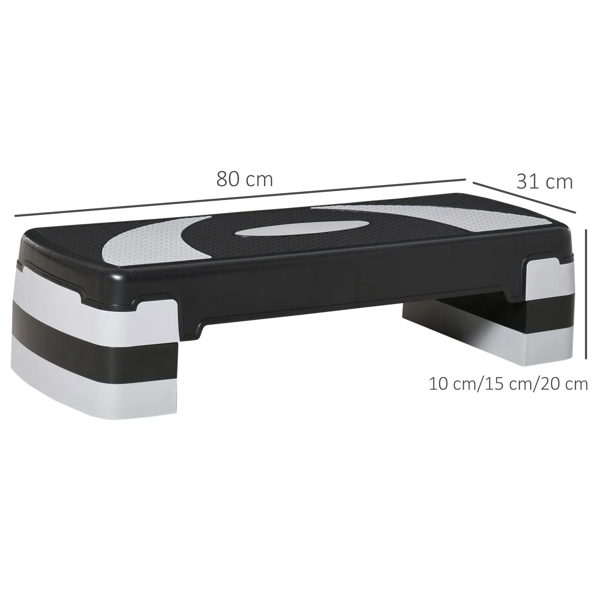 Aerobic Stepper Adjustable Height 10-15-20 cm Non-Slip, Black and Grey - Image 3