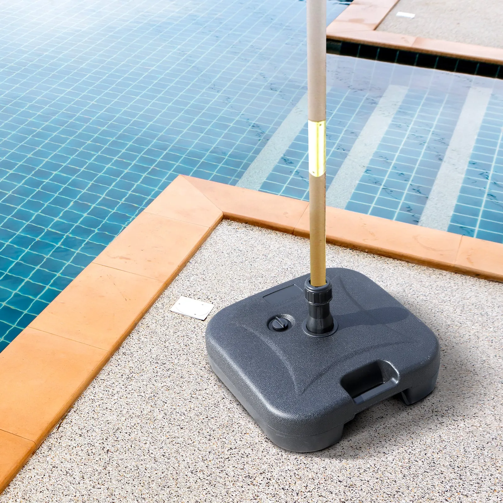 HDPE Garden Umbrella Base, Umbrella Base with Handle, Umbrella Stand with Ø38mm Poles, Fillable with 20kg of Water and 30kg of Sand, Black - Image 2