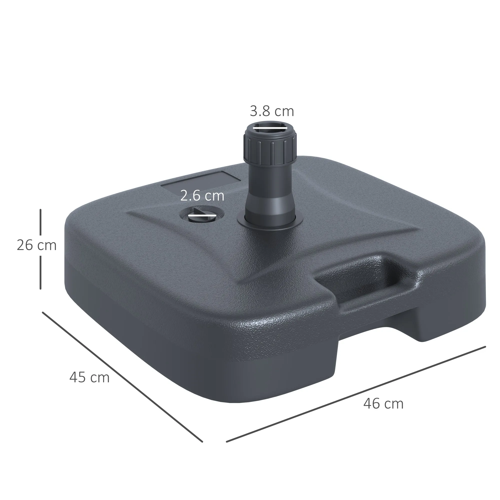 HDPE Garden Umbrella Base, Umbrella Base with Handle, Umbrella Stand with Ø38mm Poles, Fillable with 20kg of Water and 30kg of Sand, Black - Image 3
