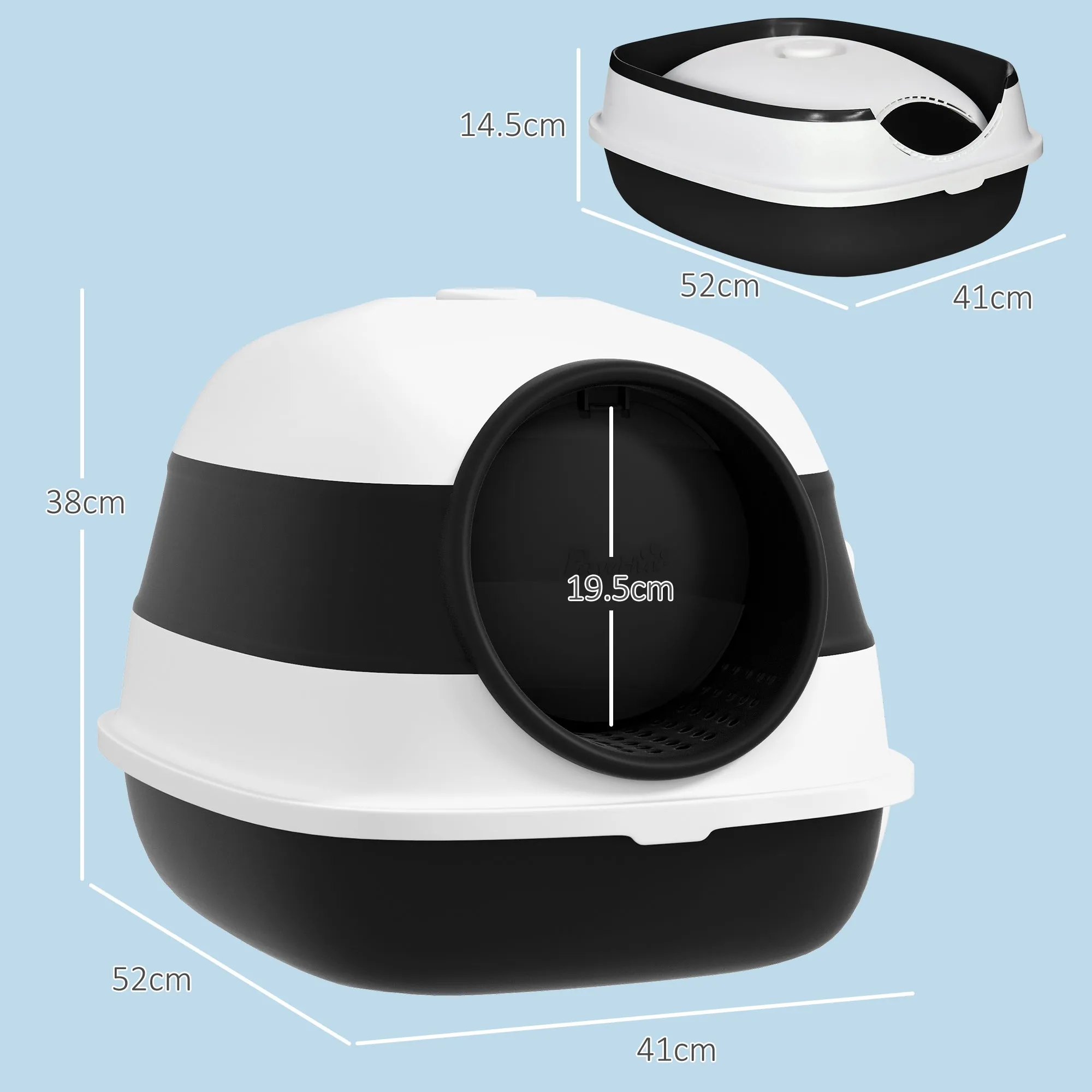 Cat Litter Box with Lid, Scoop and Deodorizer, Foldable Design, 52x41x38 cm, White and Black - Image 3
