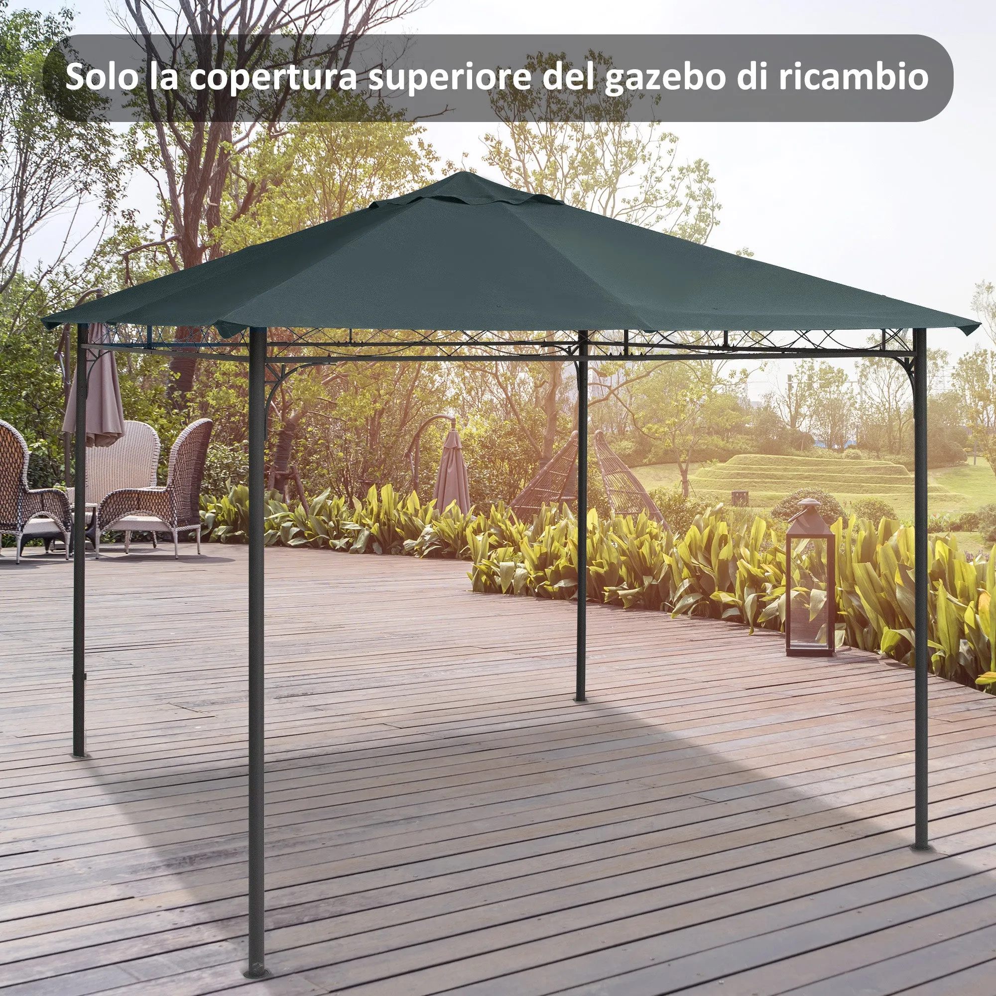 Replacement Roof for Gazebo 3x3 m in Gray Polyester with 8 Ventilation Holes - Image 2
