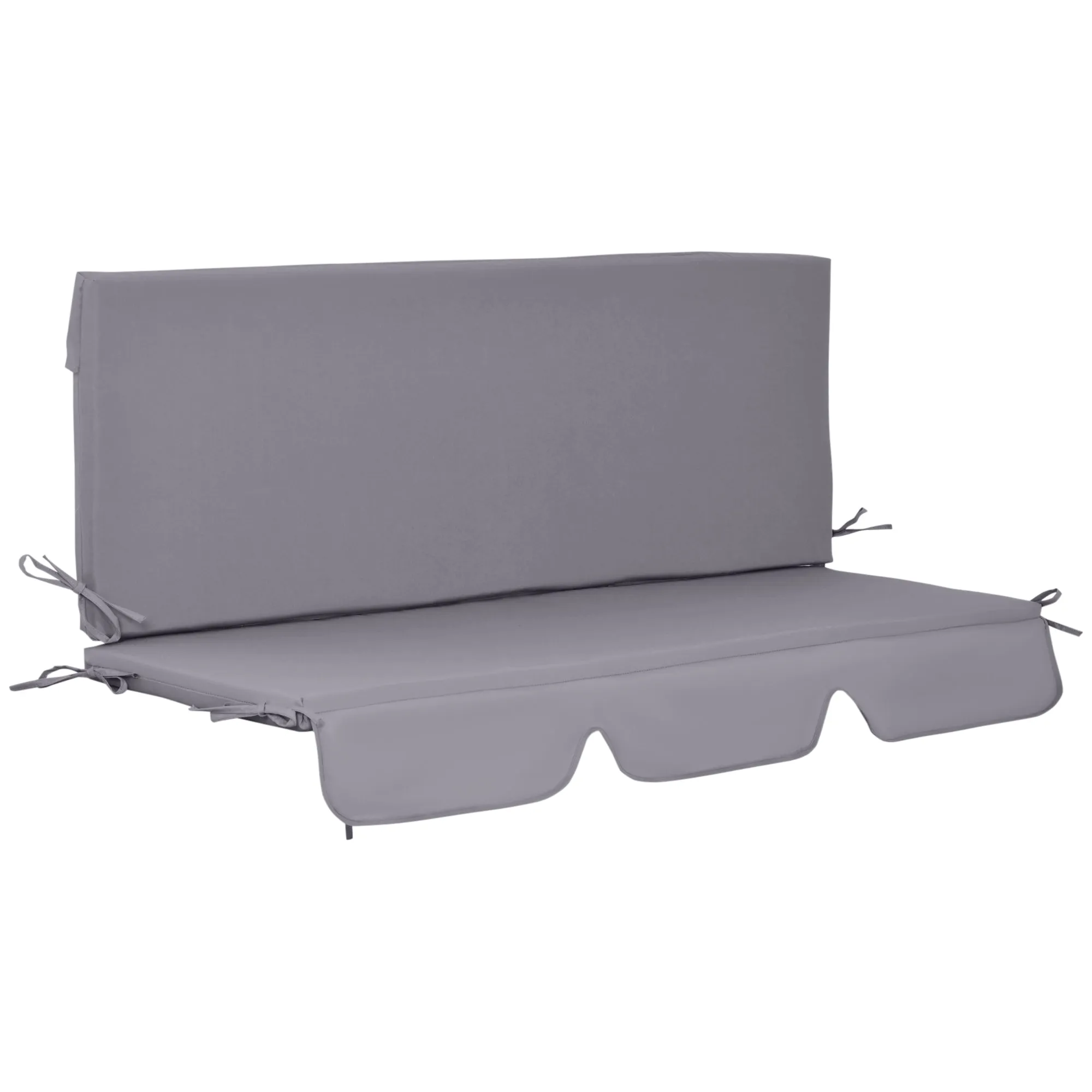 Outdoor Cushions for 3-Seater Garden Swings with Laces, 2 Pieces of 130x45x5 cm, Grey