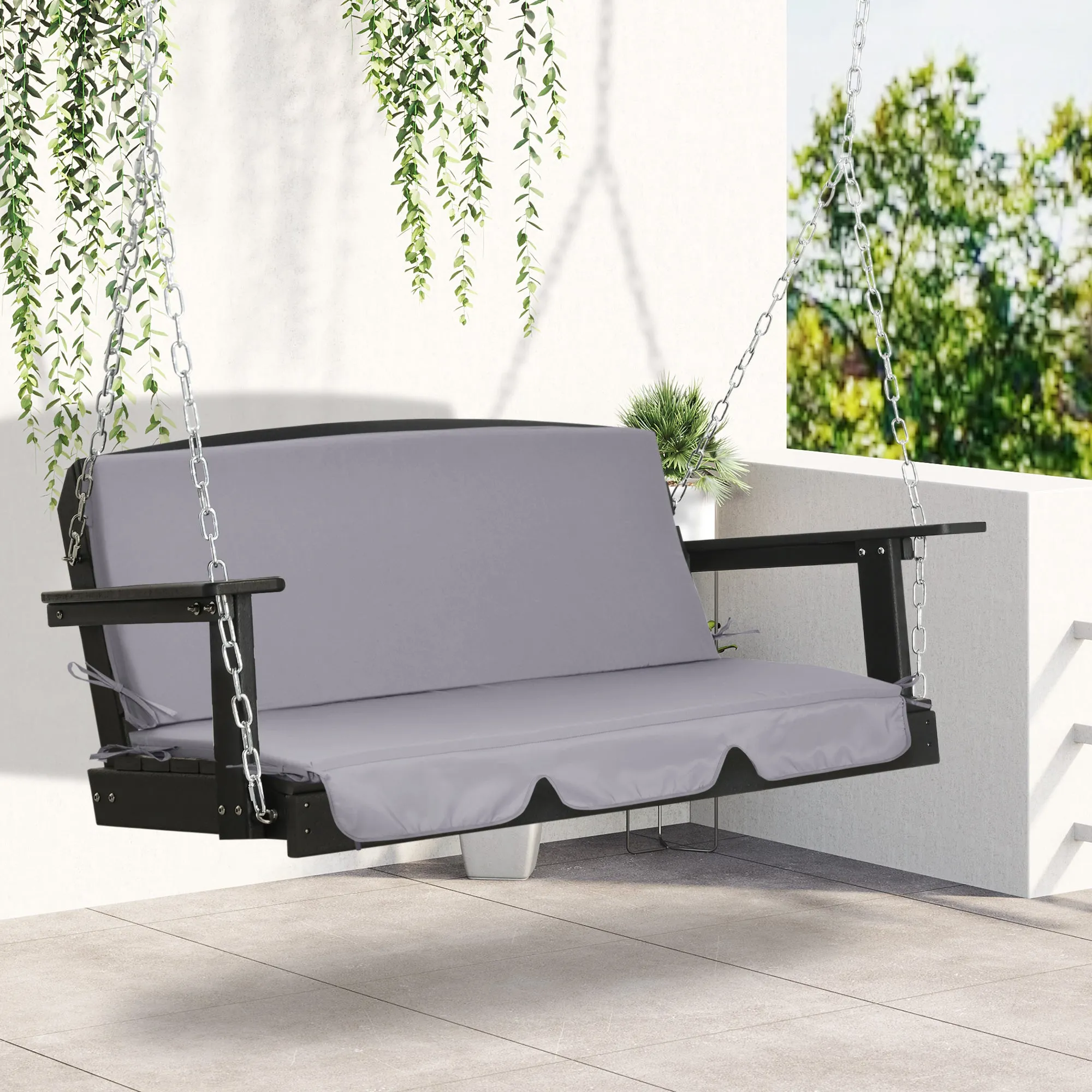 Outdoor Cushions for 3-Seater Garden Swings with Laces, 2 Pieces of 130x45x5 cm, Grey - Image 2