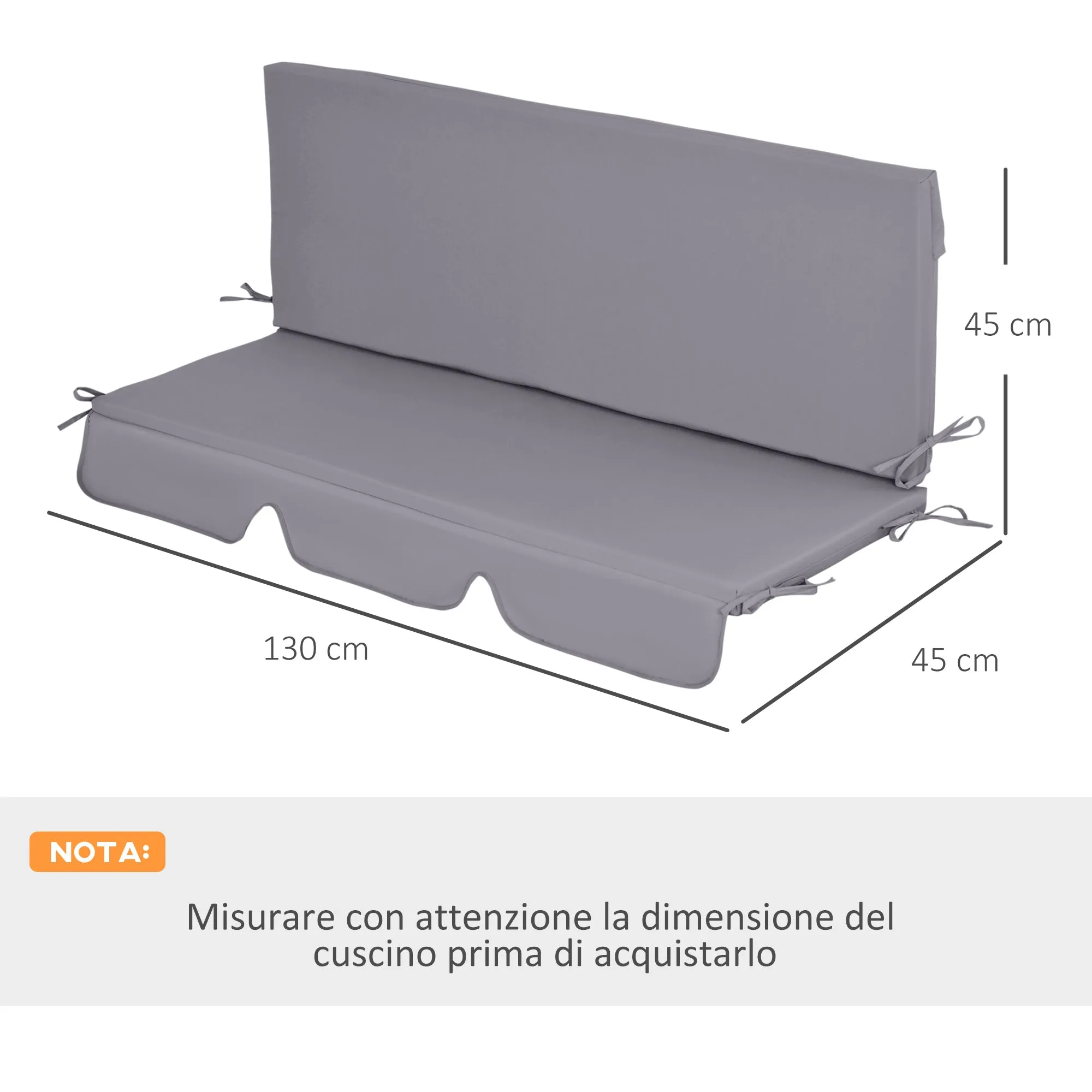 Outdoor Cushions for 3-Seater Garden Swings with Laces, 2 Pieces of 130x45x5 cm, Grey - Image 3