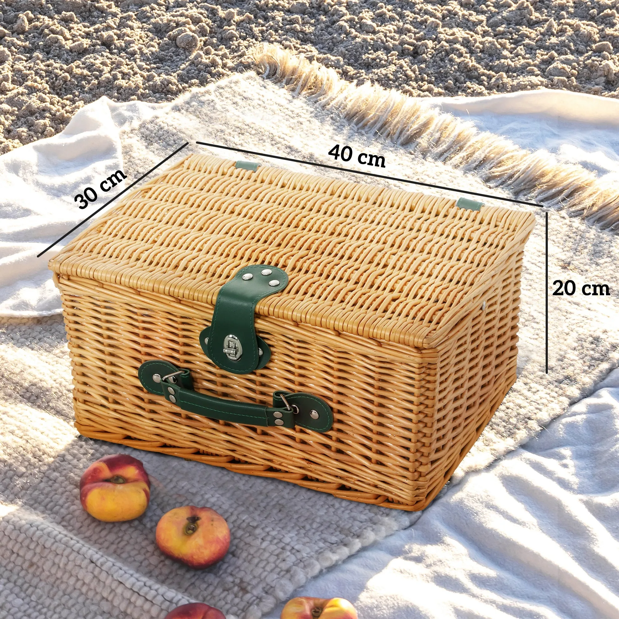 Picnic Basket for 2 People in Wicker with Thermal Area and Corkscrew, 40x30x20 cm, Light Brown - Image 3