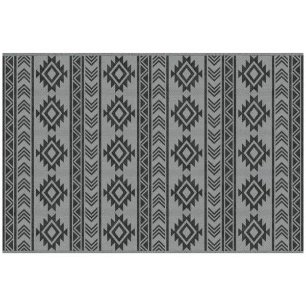 Modern Outdoor Rug Black and Grey PP with Reversible and Foldable Design, 182x274 cm