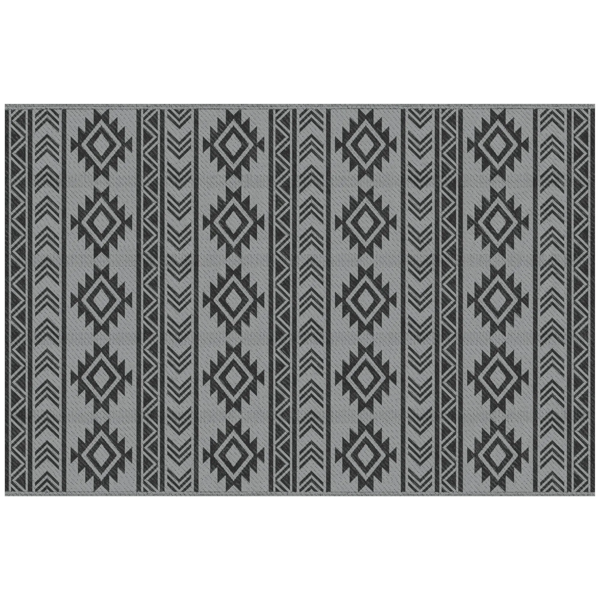 Modern Outdoor Rug Black and Grey PP with Reversible and Foldable Design, 182x274 cm