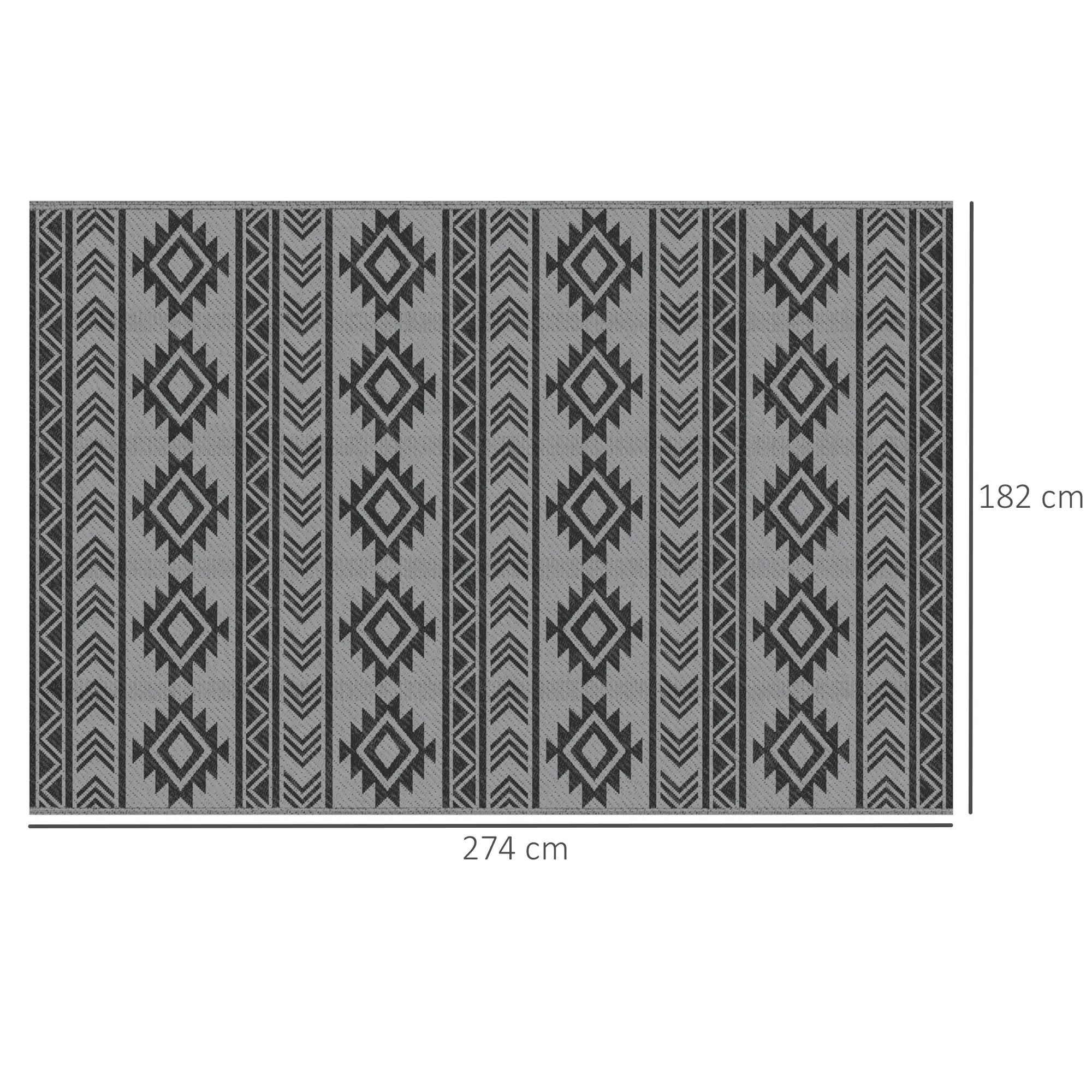 Modern Outdoor Rug Black and Grey PP with Reversible and Foldable Design, 182x274 cm - Image 3
