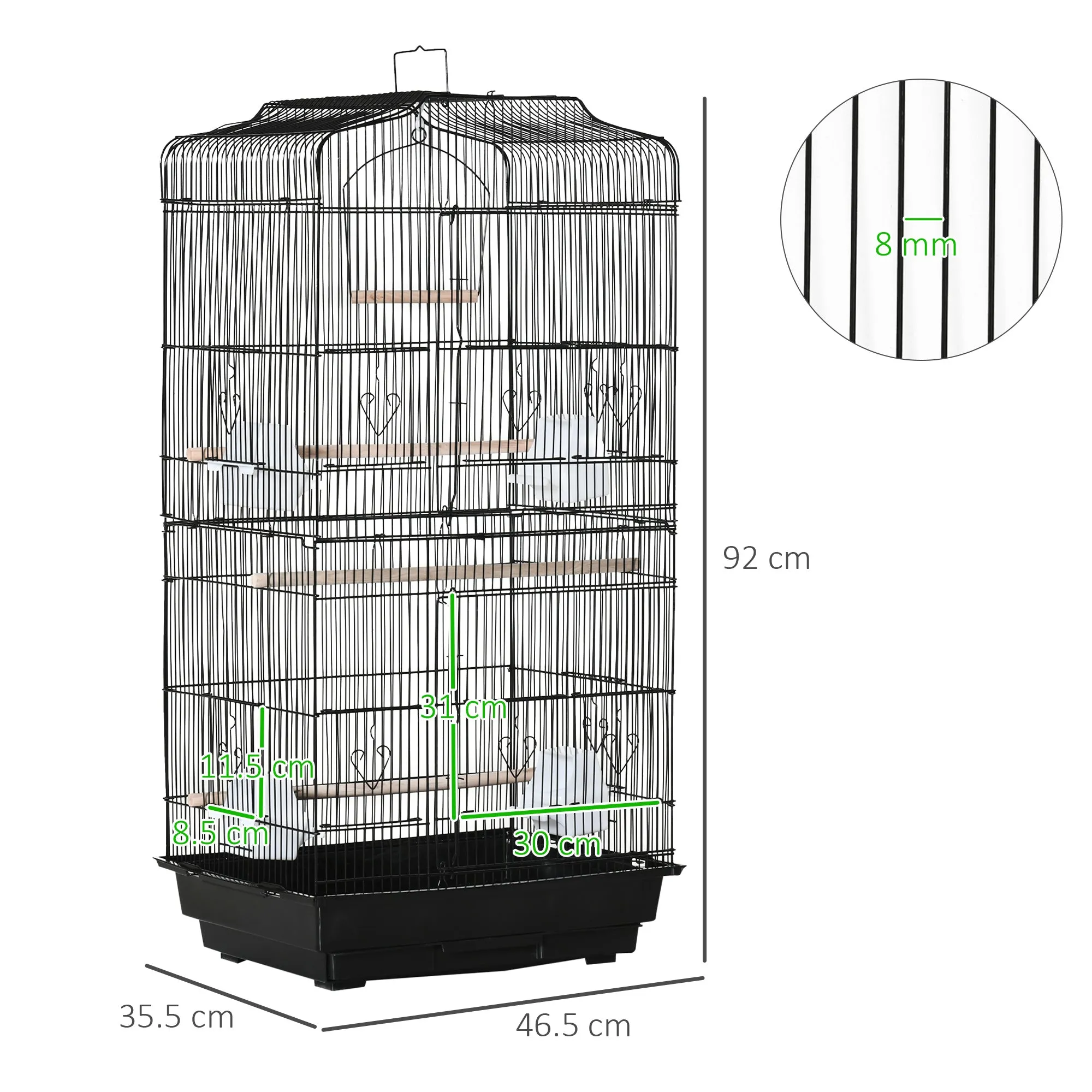 Bird Cage in Metal and Plastic with Perches, Swing and Bowls, 46.5x35.5x92 cm, Black - Image 3