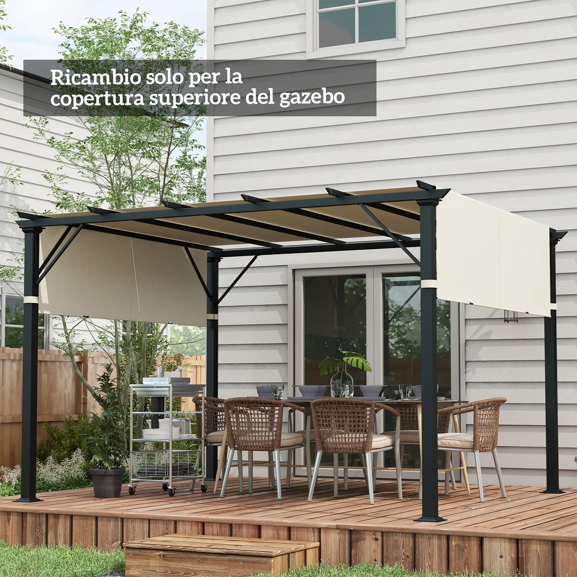 3x3m Polyester Pergola Gazebo Cover with Pockets and Straps, 488x122cm, Cream White - Image 2