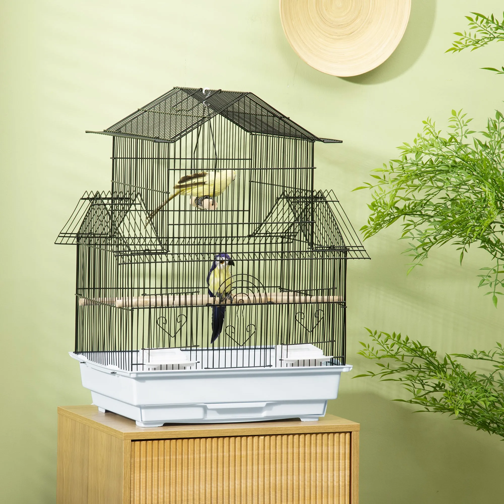 Metal and Plastic Bird Cage with Carrying Handle and Removable Tray, 50.5x41x63 cm, White - Image 2