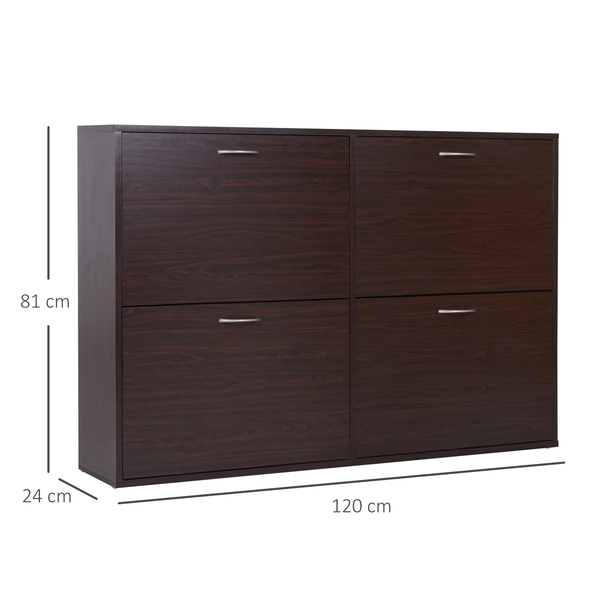 Space-Saving 24 Pair Shoe Rack with Adjustable Shelves and 4 Drawers, Wooden, 120x24x81cm, Brown - Image 3