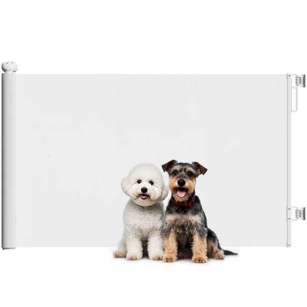 Gate for Small Dogs Extendable 0-140x86.5 cm and Retractable with Automatic Lock, White