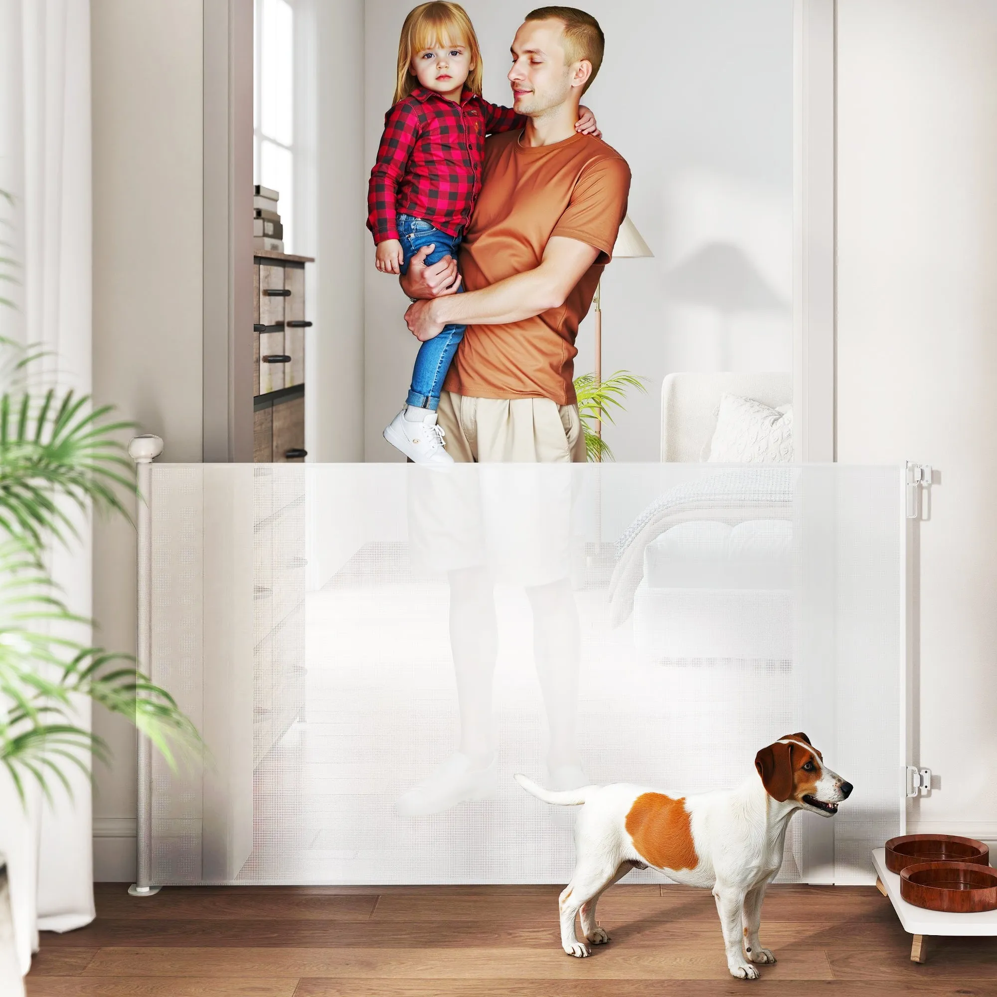 Gate for Small Dogs Extendable 0-140x86.5 cm and Retractable with Automatic Lock, White - Image 2