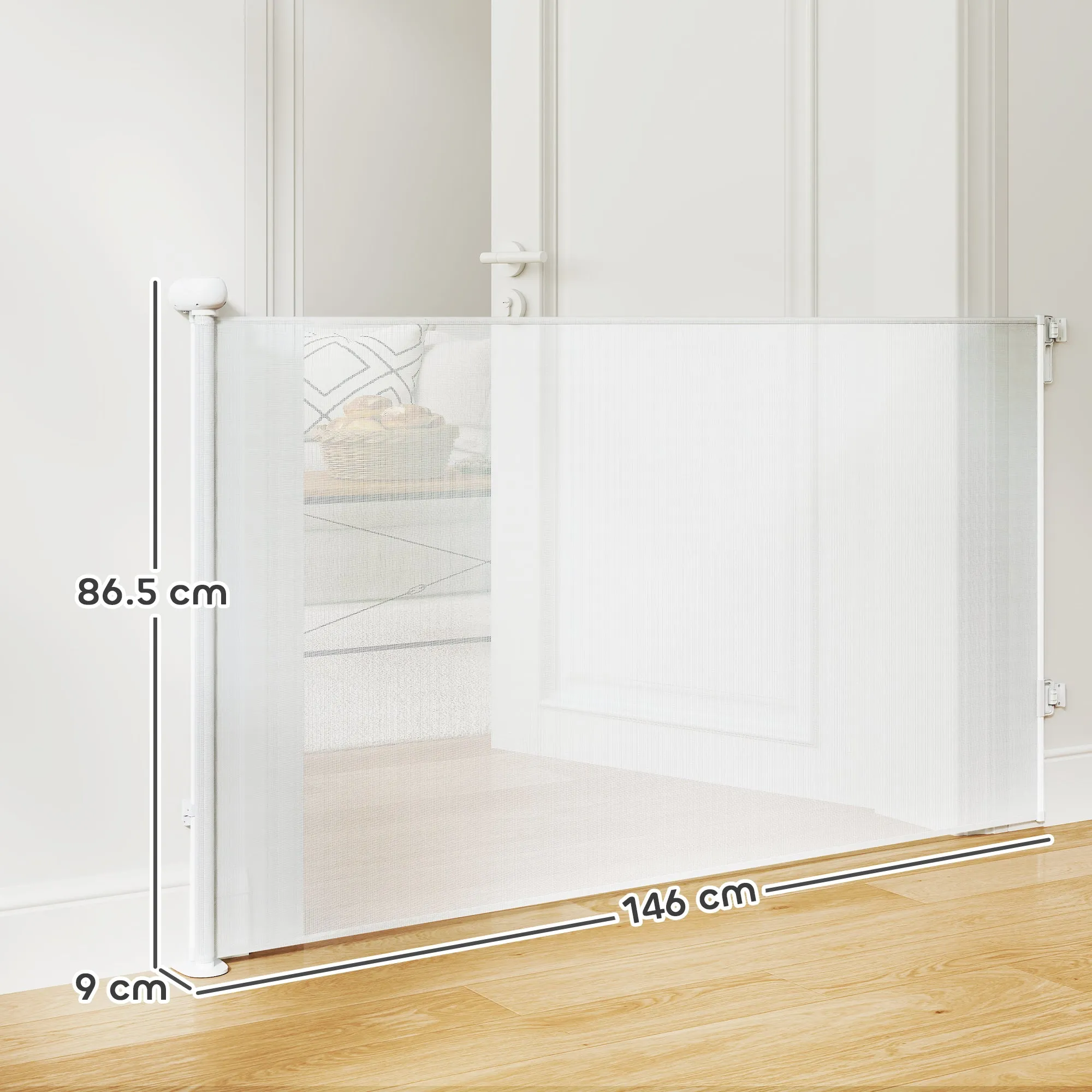 Gate for Small Dogs Extendable 0-140x86.5 cm and Retractable with Automatic Lock, White - Image 3