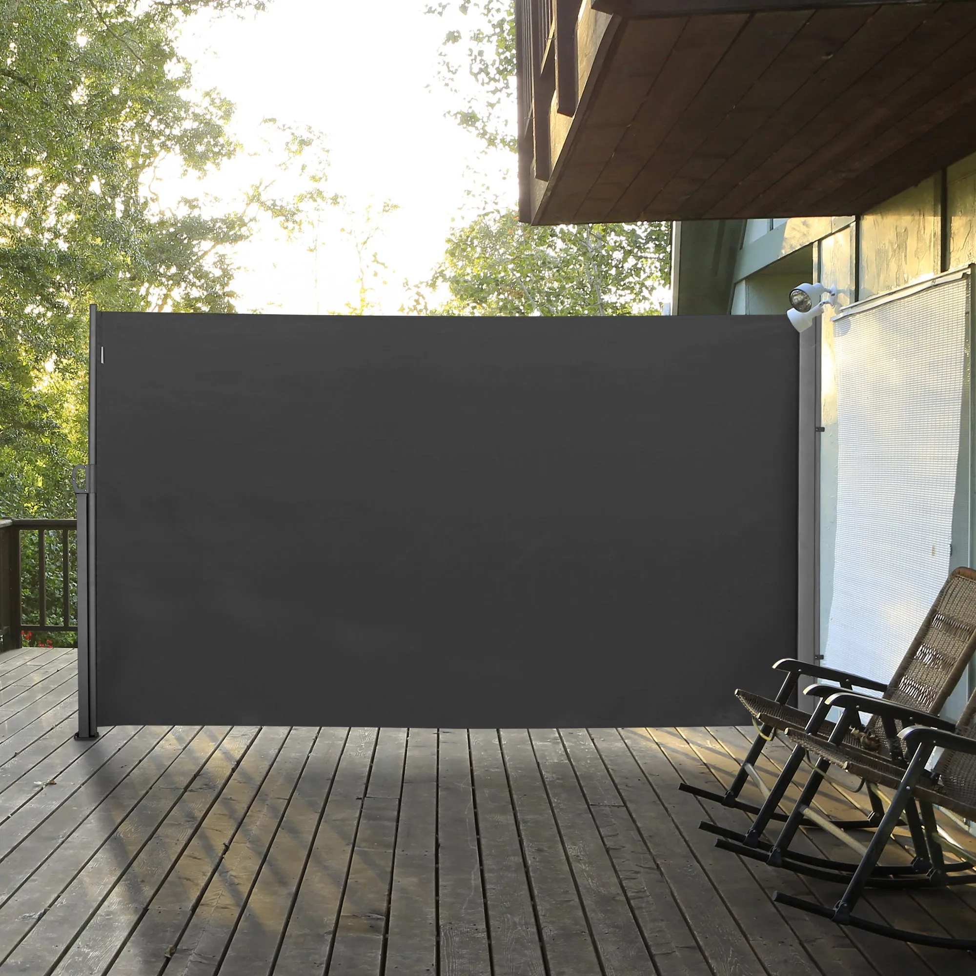 Extendable Garden Privacy Screen 3x1.8m, Anti-UV Polyester and Aluminum, Grey - Image 2