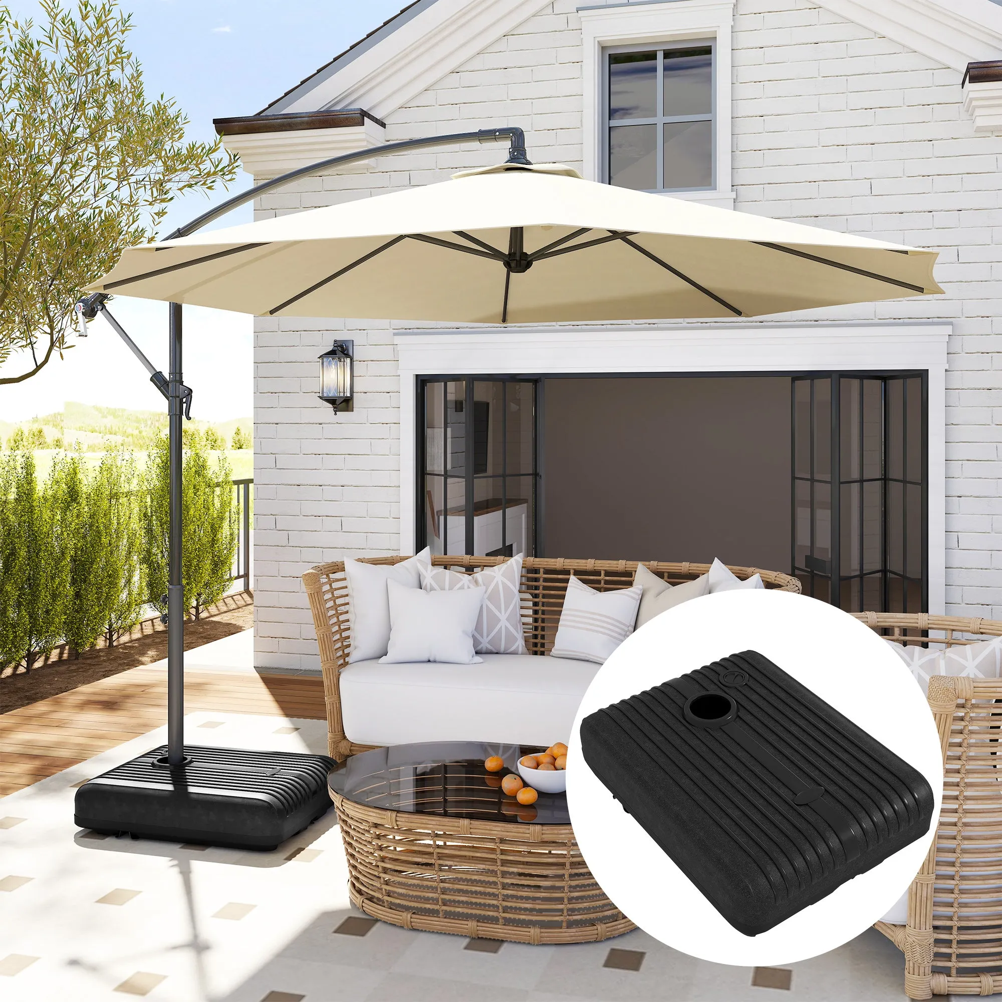 Garden Umbrella Base Fillable with Water and Sand 70-90 kg, Wheels and Handle in HDPE, 80x60 cm, Black - Image 2