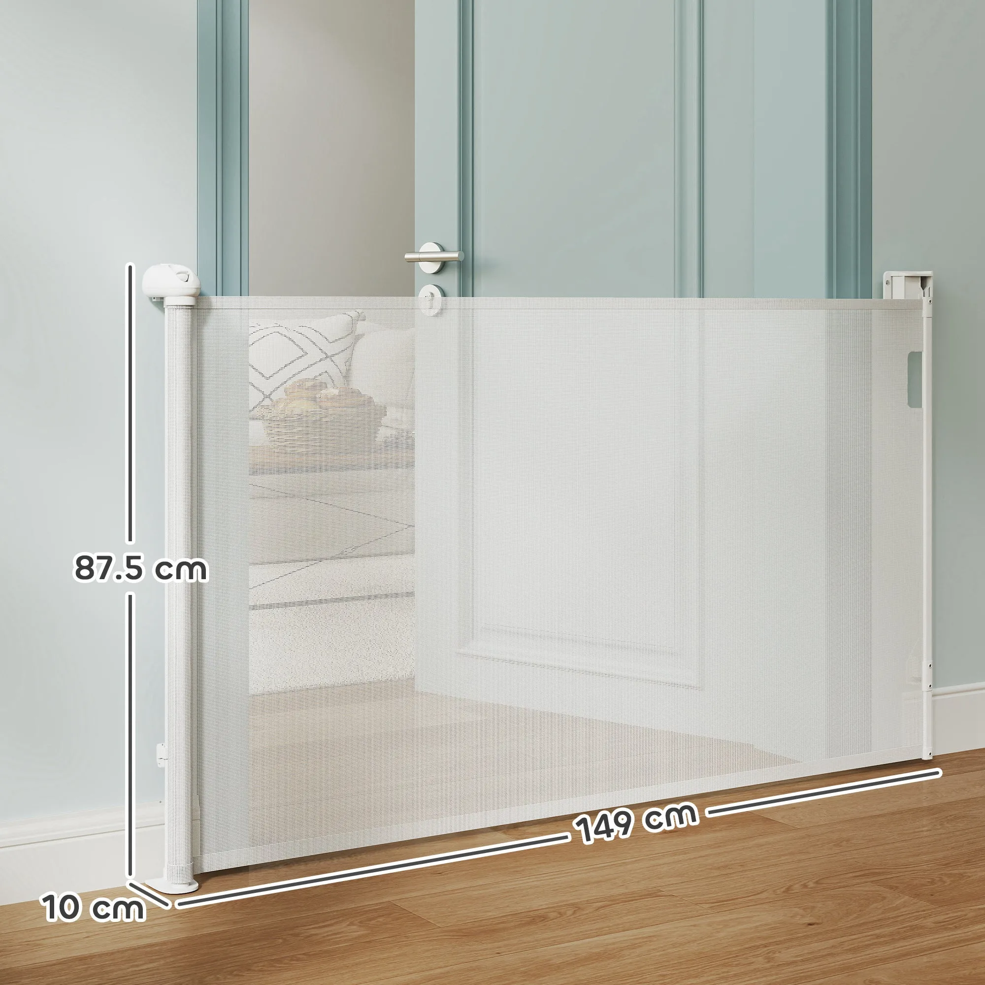 Gate for Small Dogs Extendable 0-144 cm and Retractable with Automatic Lock, White - Image 3