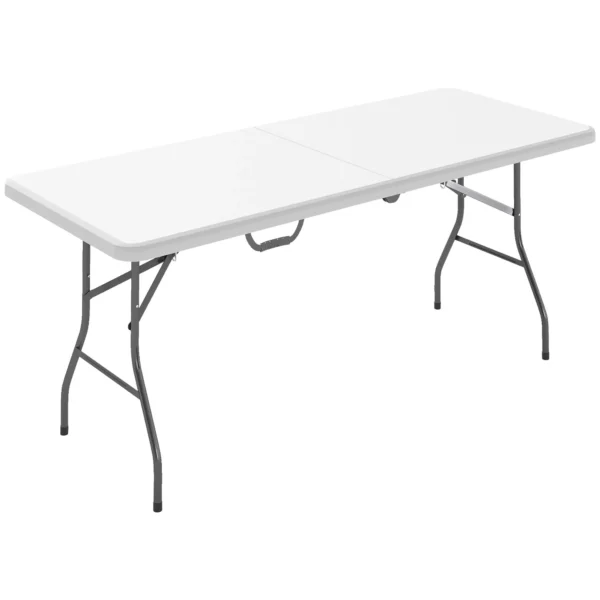 Folding Garden Table with Handle, Steel and Plastic, 180x74x74 cm, White
