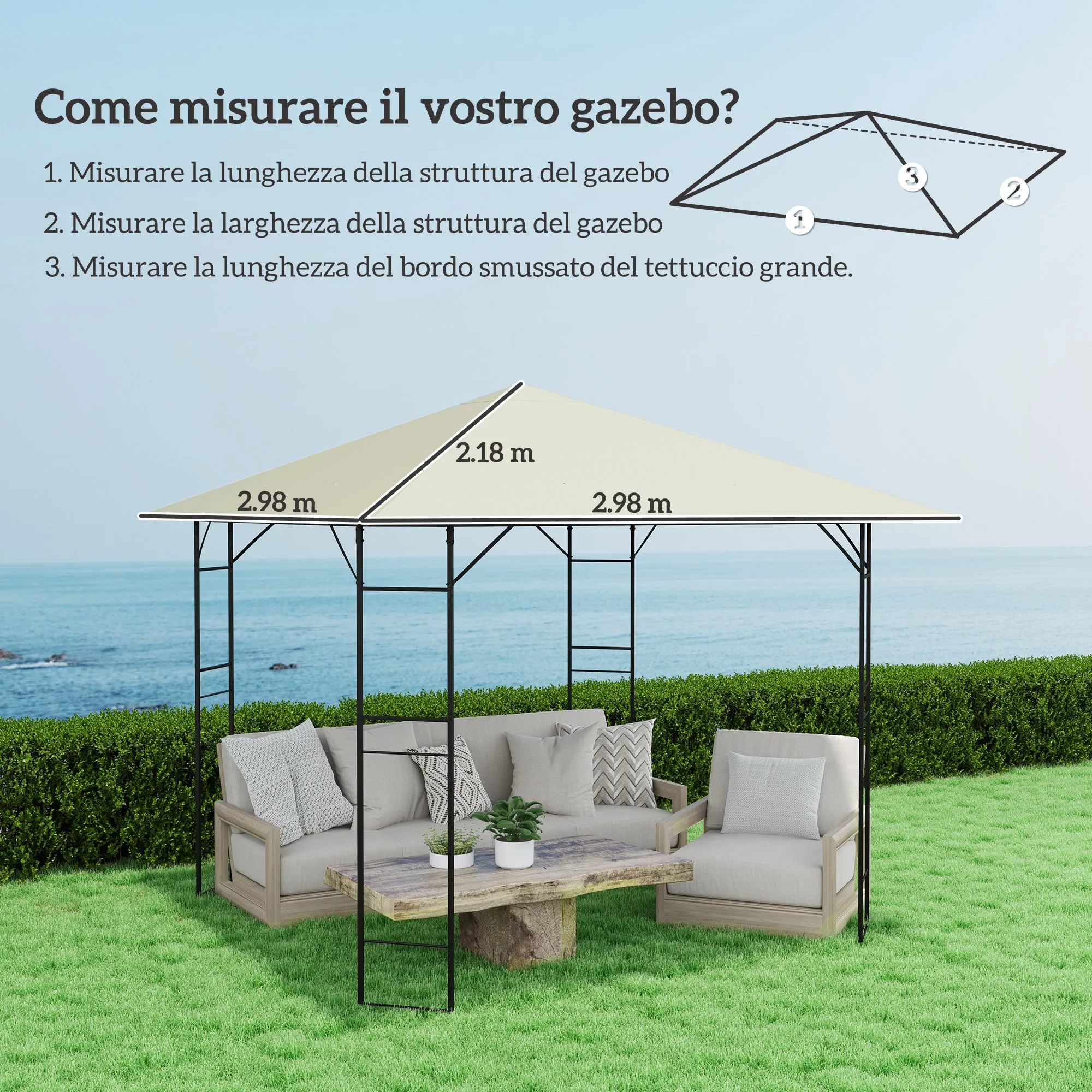 3x3m Garden Gazebo Cover with 8 Drainage Holes, 600D Oxford Fabric, Cream White ( COVER ONLY) - Image 3