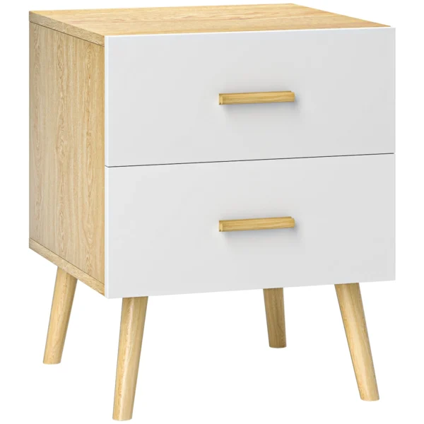 Scandinavian Style Wooden Bedside Table with 2 Drawers, 40x40x50 cm, Oak
