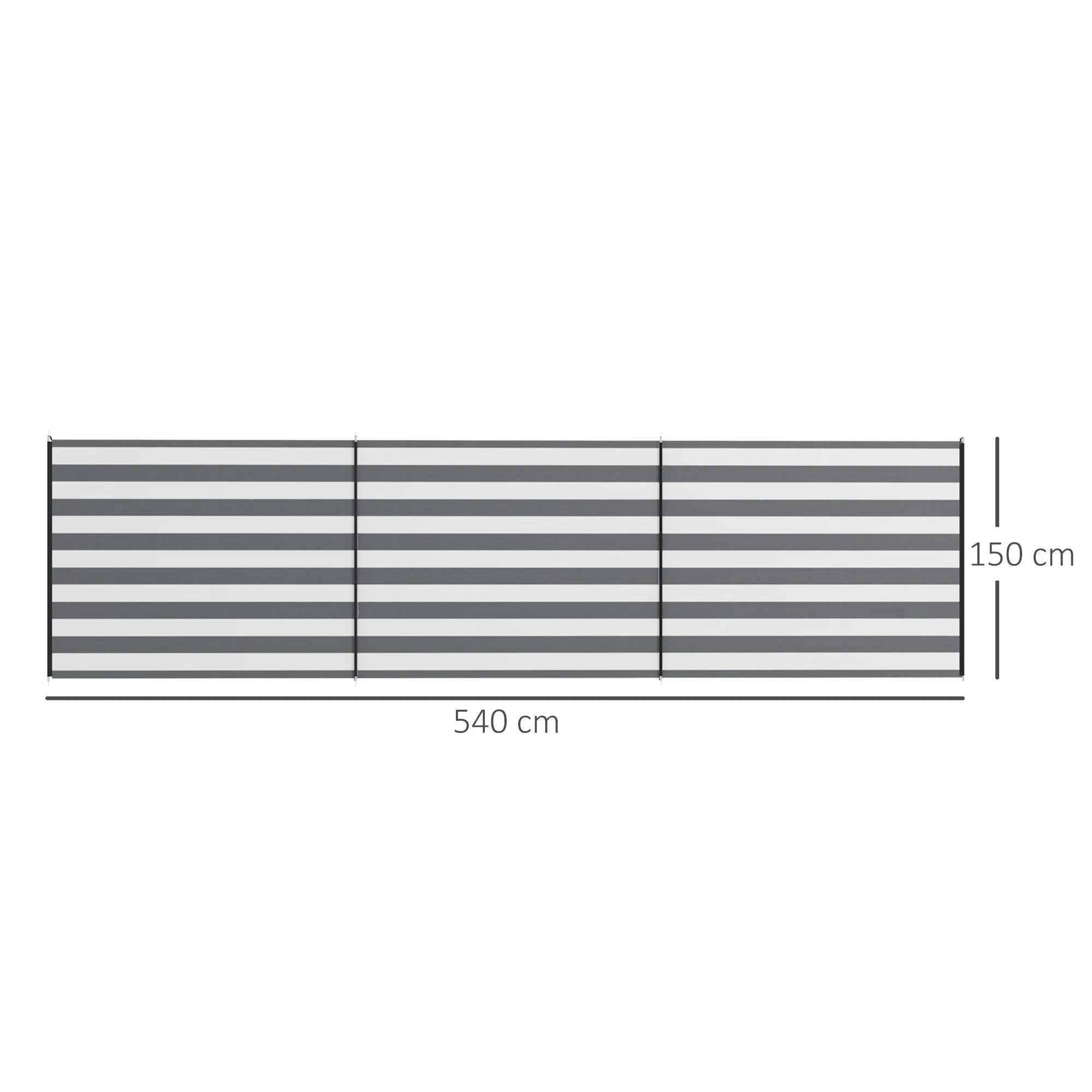 Folding Beach Screen Privacy Screen in Polyester with Steel Bars, 540x150 cm, Grey - Image 3