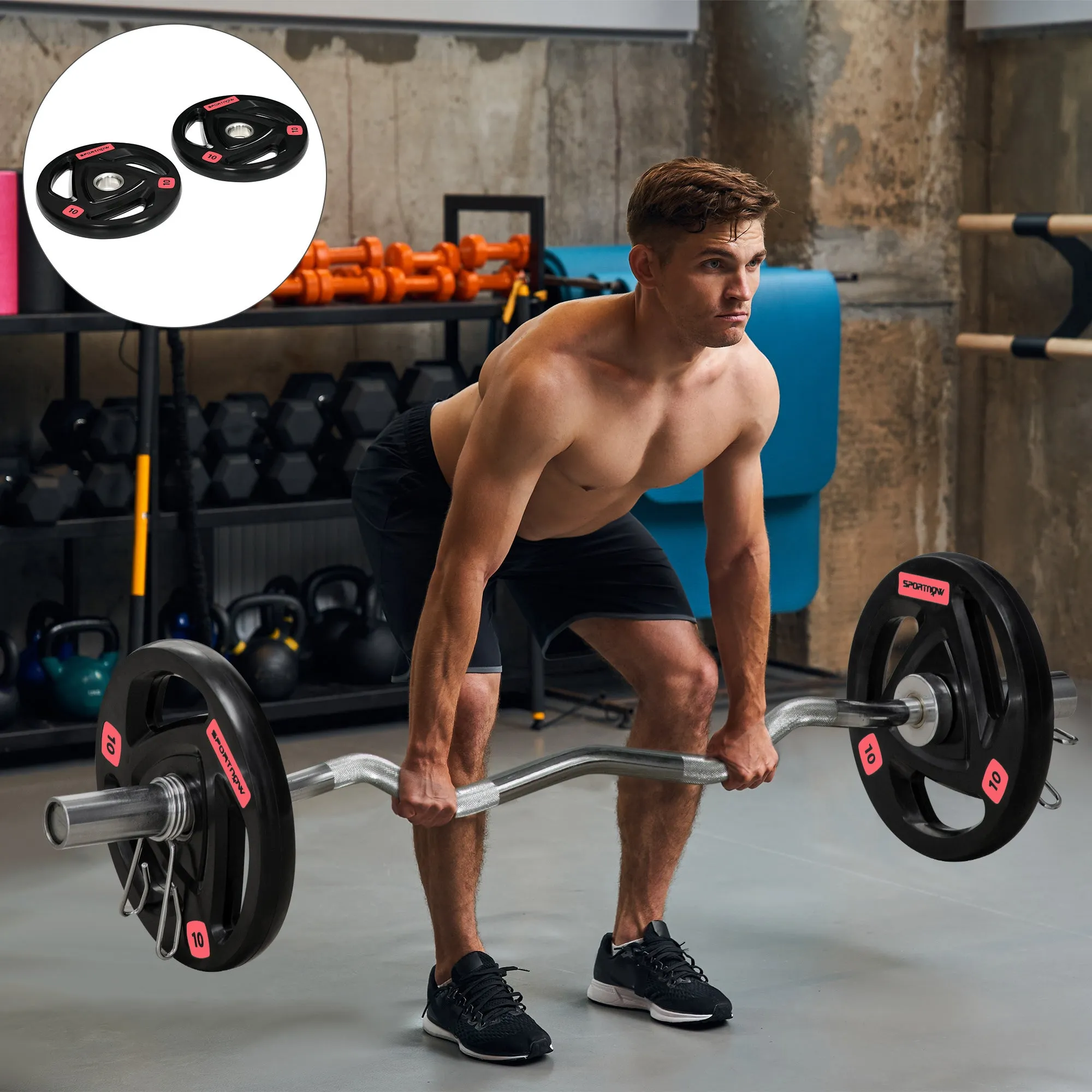 Set of 2 10kg Steel Weight Discs with Rubber Coating for Barbell - Image 2