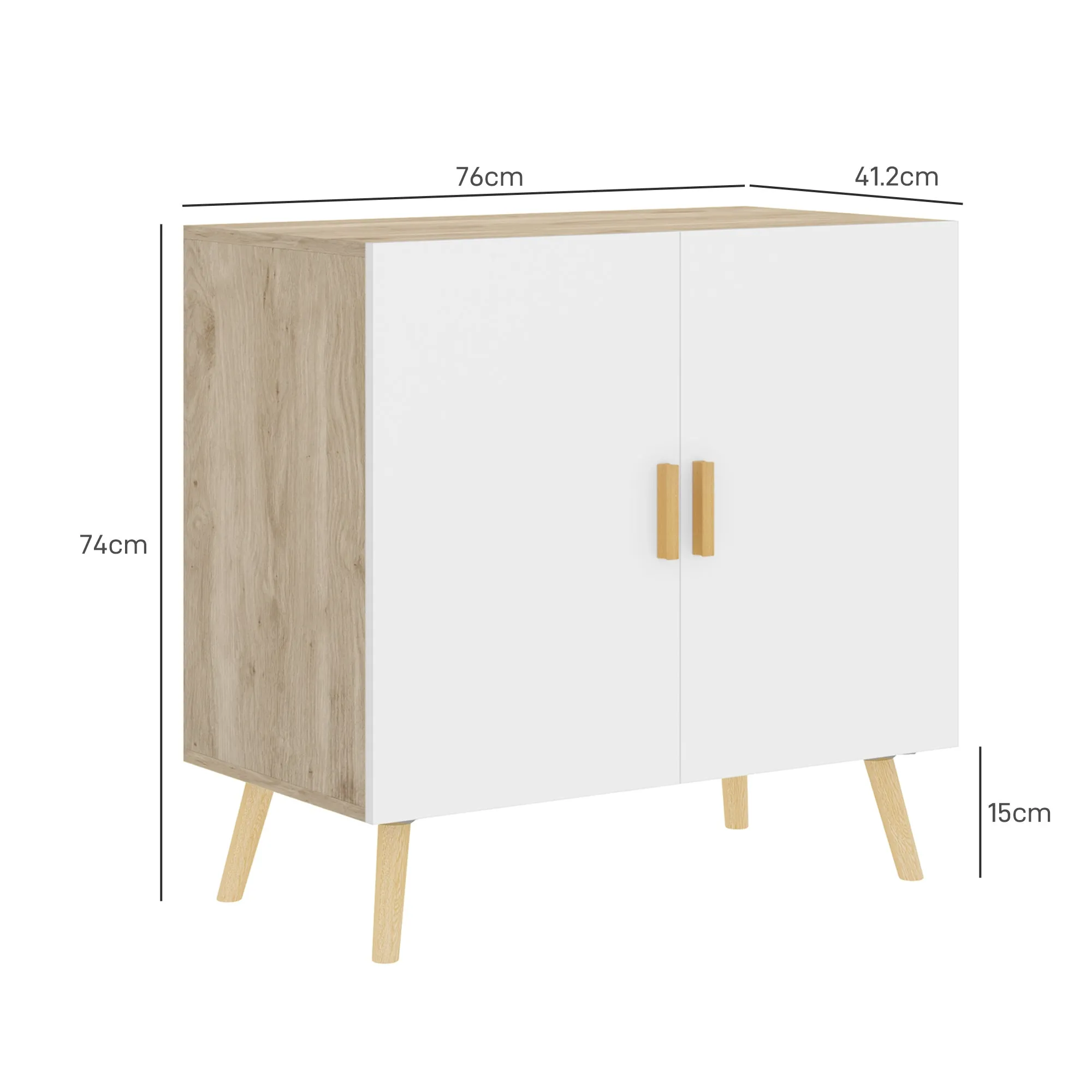 Multipurpose Cabinet with 3-Level Adjustable Shelf and Raised Base, in Wood, 76x41.2x74 cm, White and Oak - Image 3