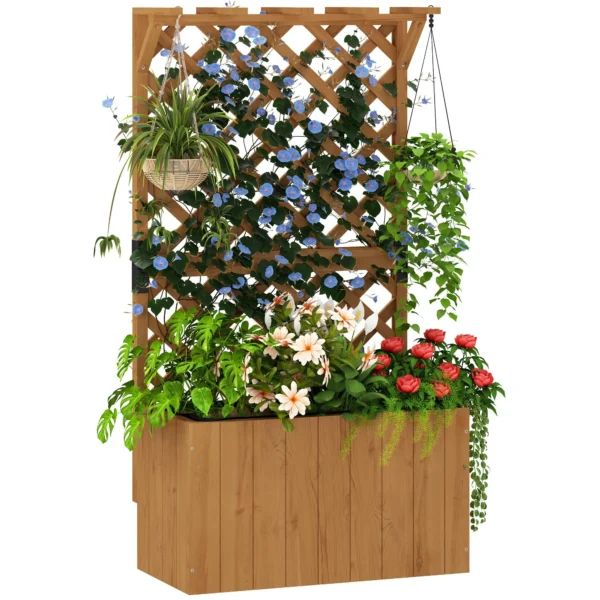 Raised Garden Bed with Trellis for Climbing Plants and Upper Pergola, 64x33x122 cm, Wood
