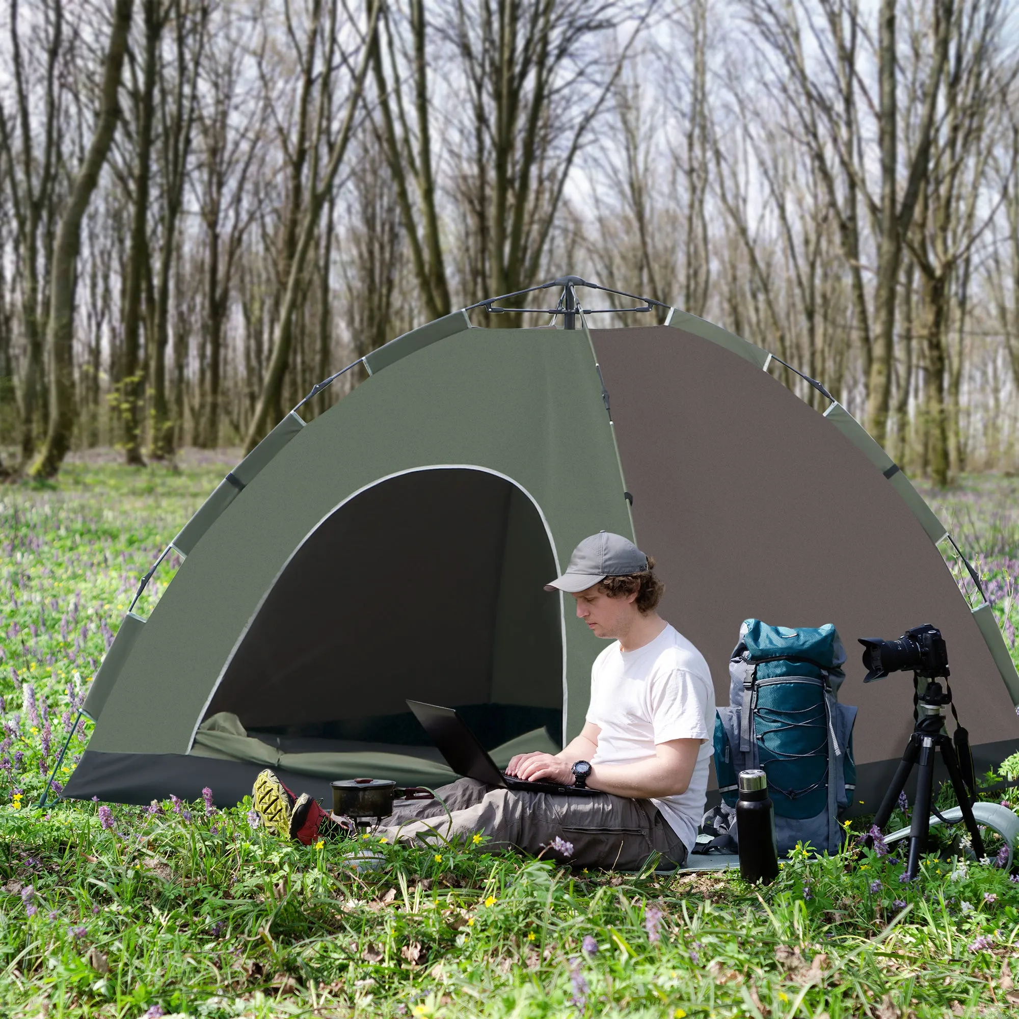 2-Person Camping Tent with Carrying Bag, Hooks for Lamps and Storage Pockets, 210x210x135 cm - Image 2