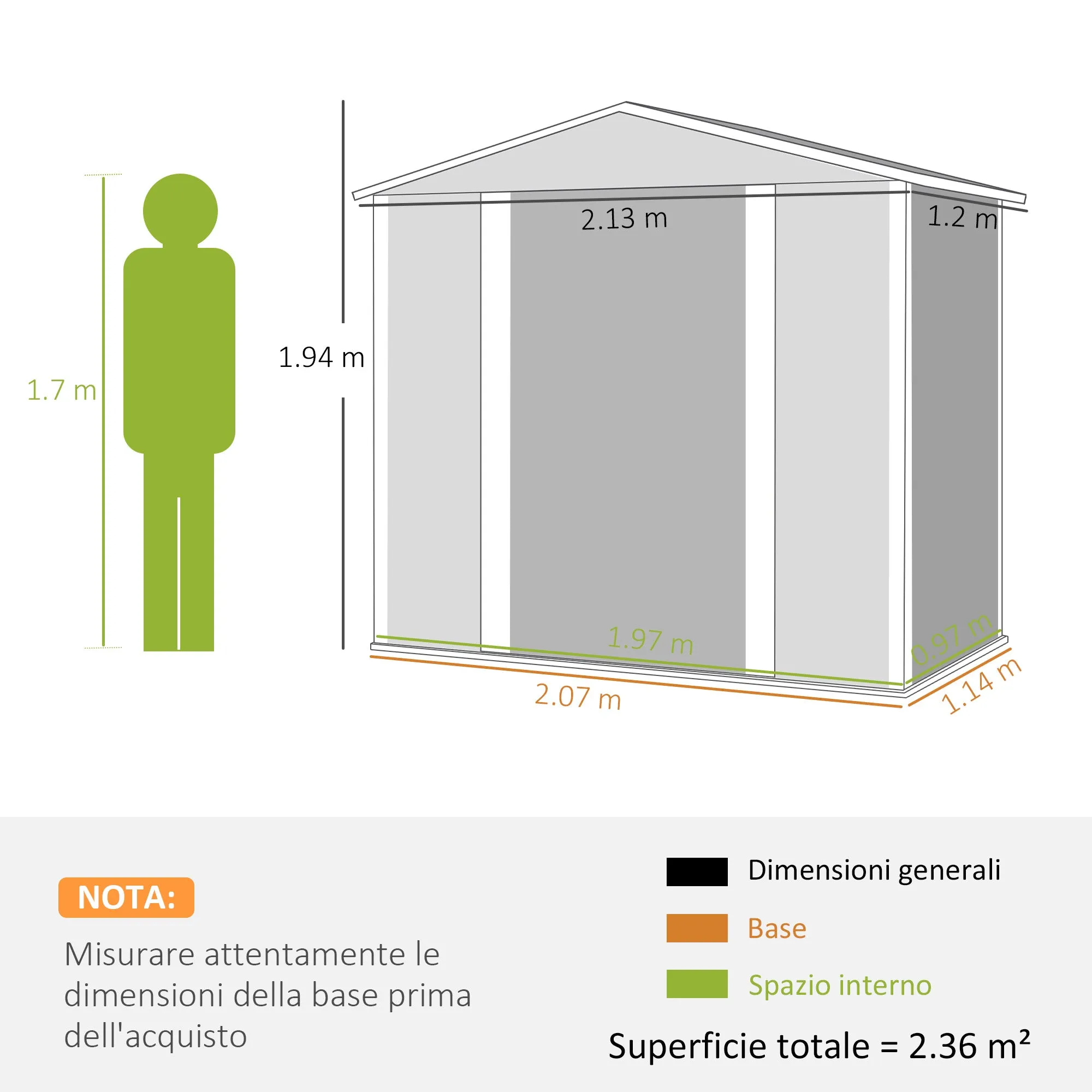Metal Garden Shed with Sliding Doors and Padlock with Keys, 2.1x1.2x1.9m, Dark Grey - Image 3