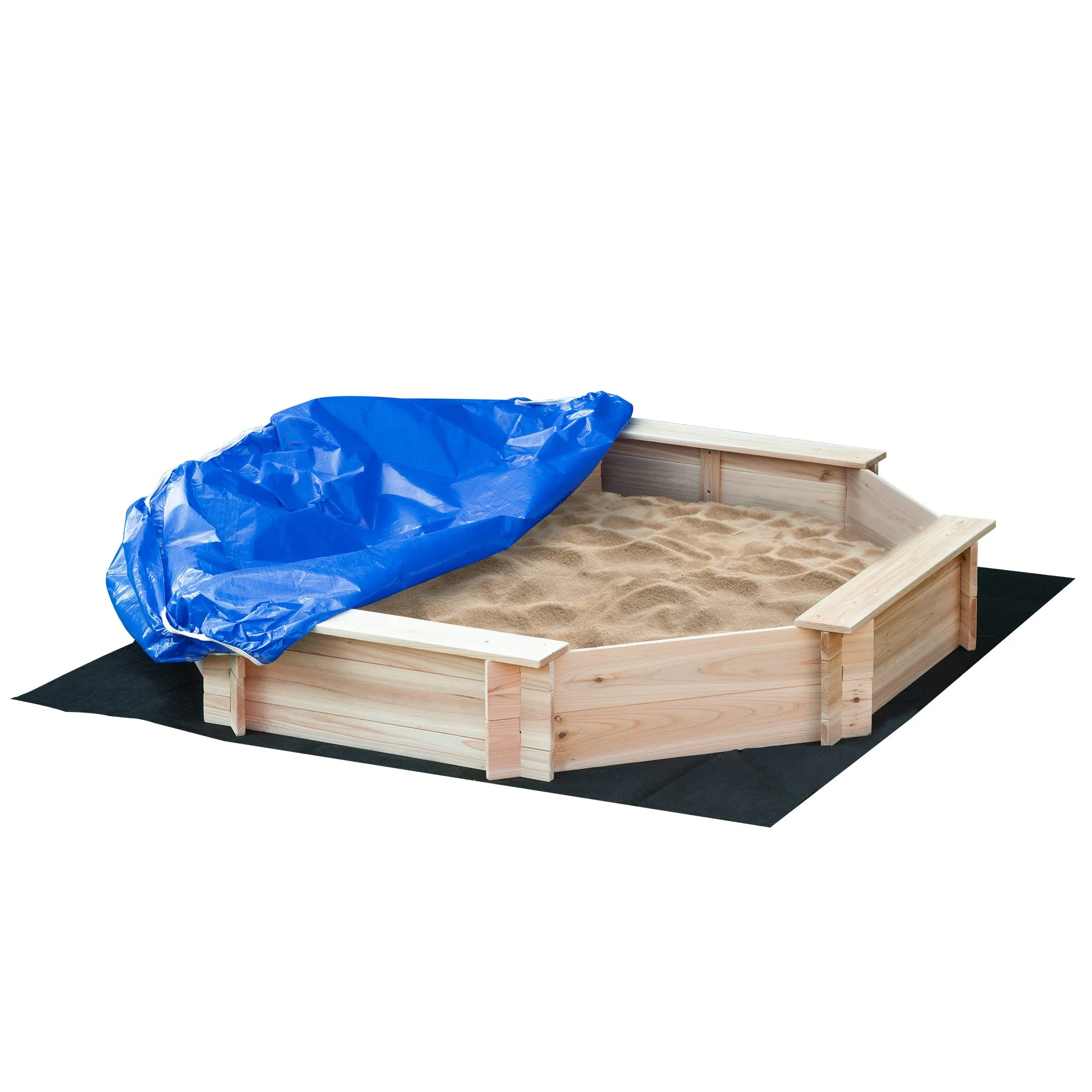 Children's Sandpit with Seats and Cover, Ages 3-8 Years, 139.5x139.5x21.5cm, Wood Color