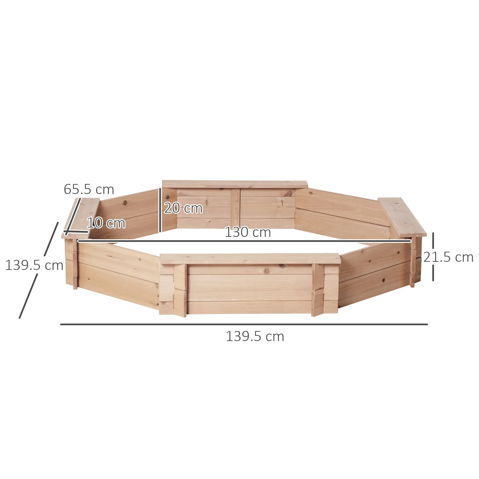 Children's Sandpit with Seats and Cover, Ages 3-8 Years, 139.5x139.5x21.5cm, Wood Color - Image 3