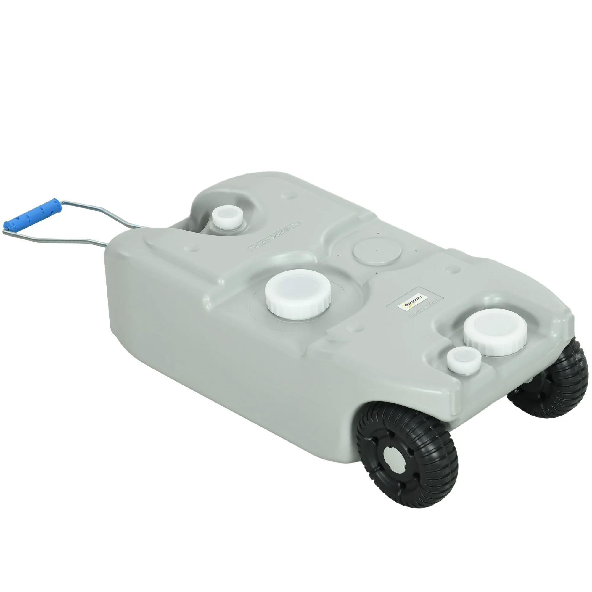 40L Camping Water Tank with Wheels and Adjustable Handle, Hose and Tap Included, Grey