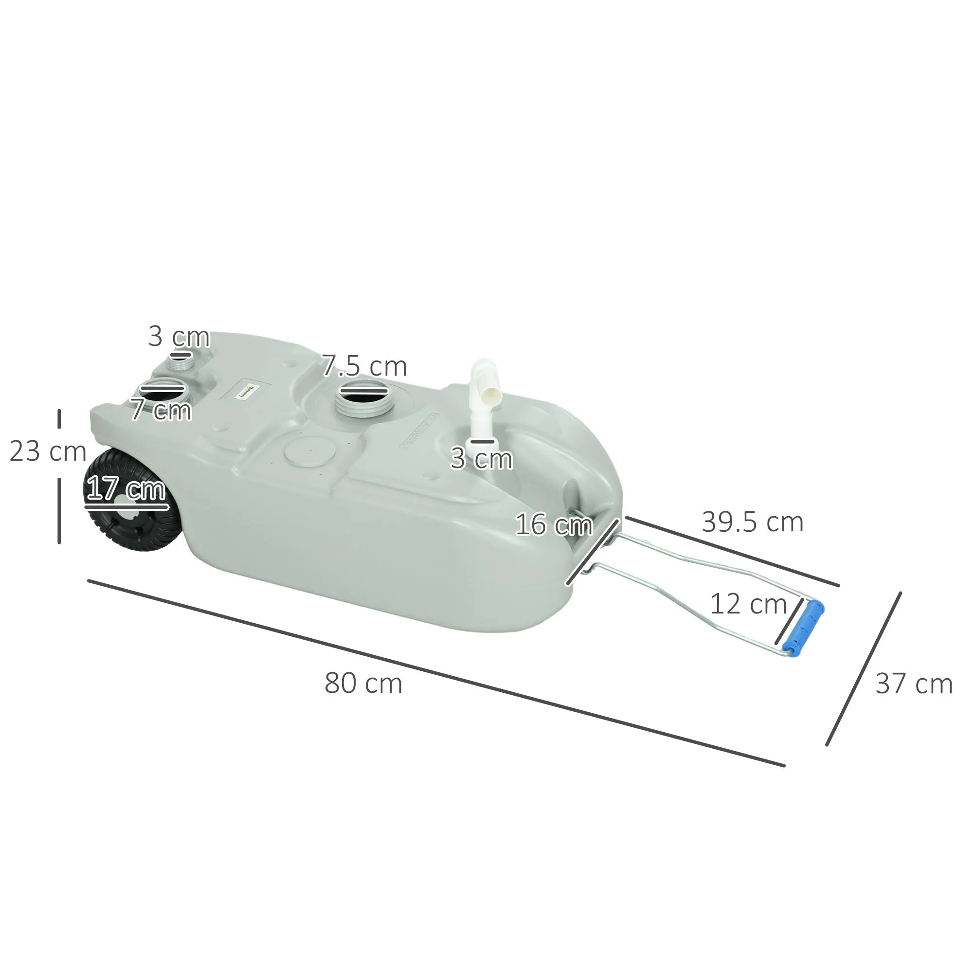 40L Camping Water Tank with Wheels and Adjustable Handle, Hose and Tap Included, Grey - Image 3