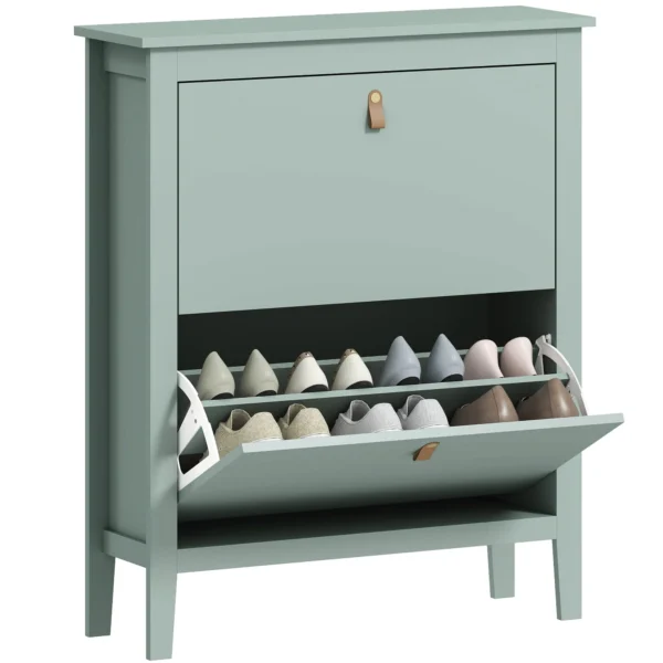 Slim Shoe Rack 2 Drawers for 14 Pairs of Shoes Size EU44 and Adjustable Shelves, 80x24x95.5cm, Green