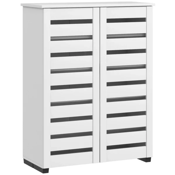 5-Tier Shoe Rack with 4 Adjustable Shelves and Slatted Doors, Wooden, 76x33Dx98 cm, White