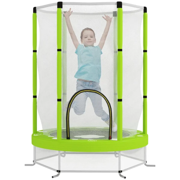 Children's Trampoline Ø140 cm with Safety Net and Drawings, Age 3-6 Years, Green