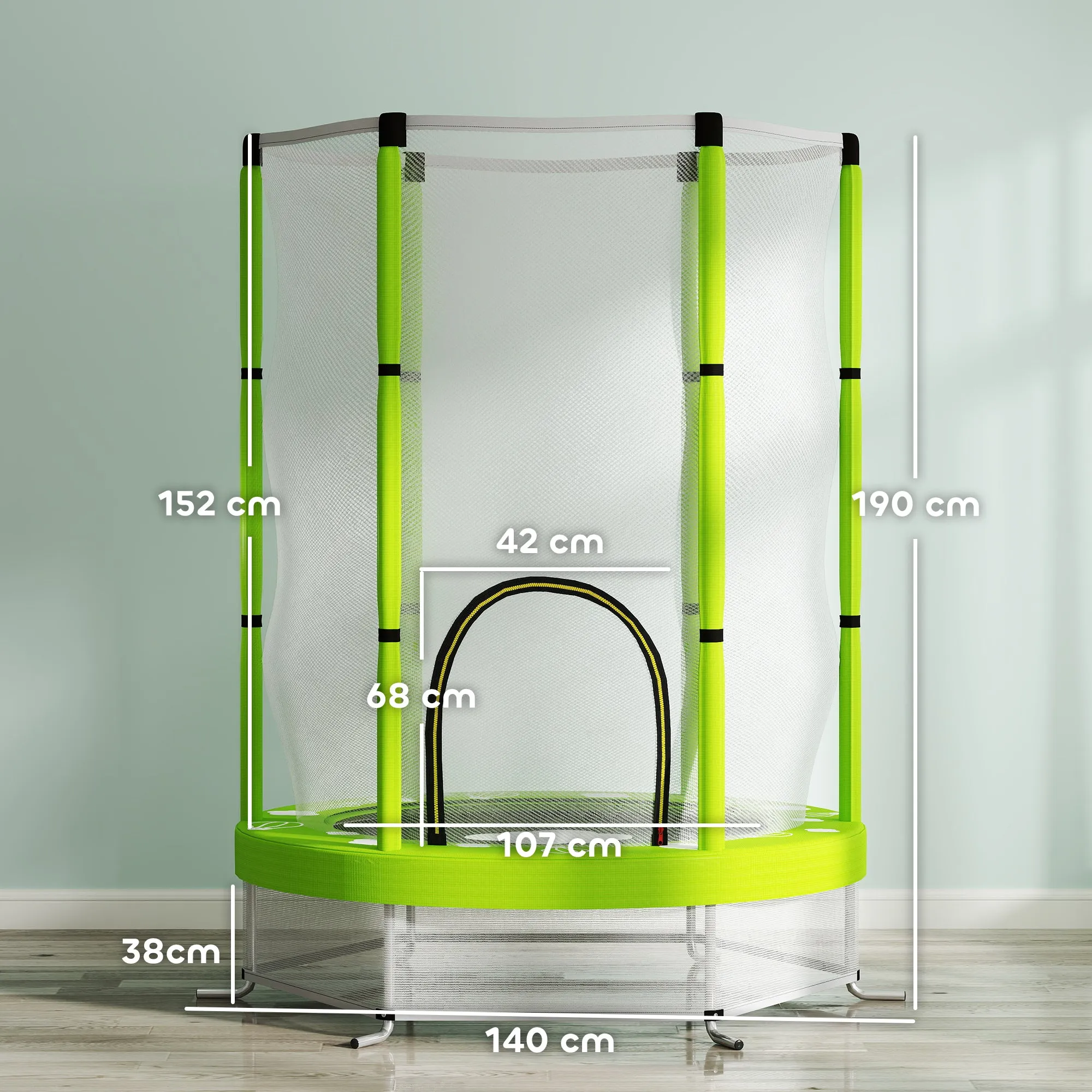 Children's Trampoline Ø140 cm with Safety Net and Drawings, Age 3-6 Years, Green - Image 3