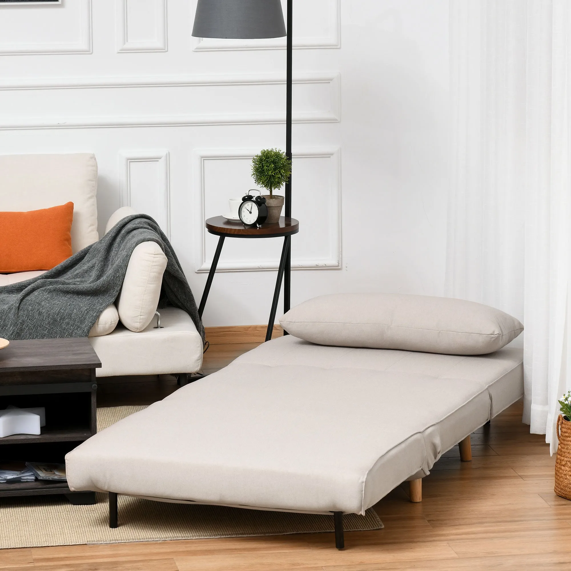 3 in 1 Sofa Bed with 6-Position Reclining Backrest, 94x78x80 cm, Beige - Image 2